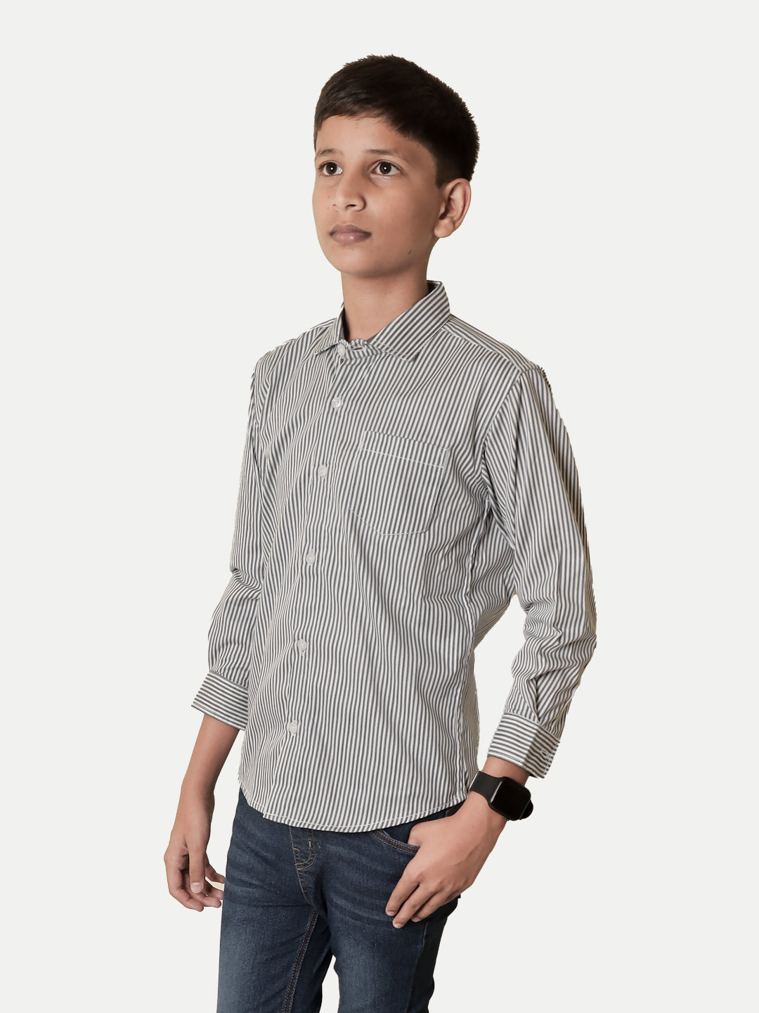 Radprix Teen Boys Black Striped Full Sleeve Shirt