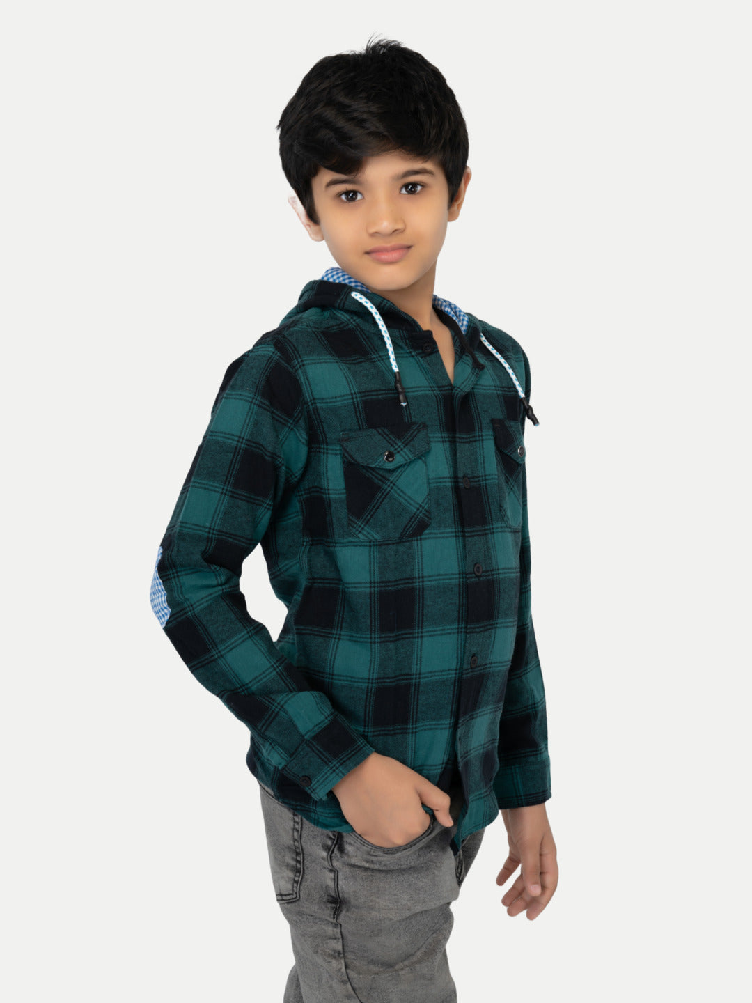 Radprix Boys Green Checked with Hooded shirts