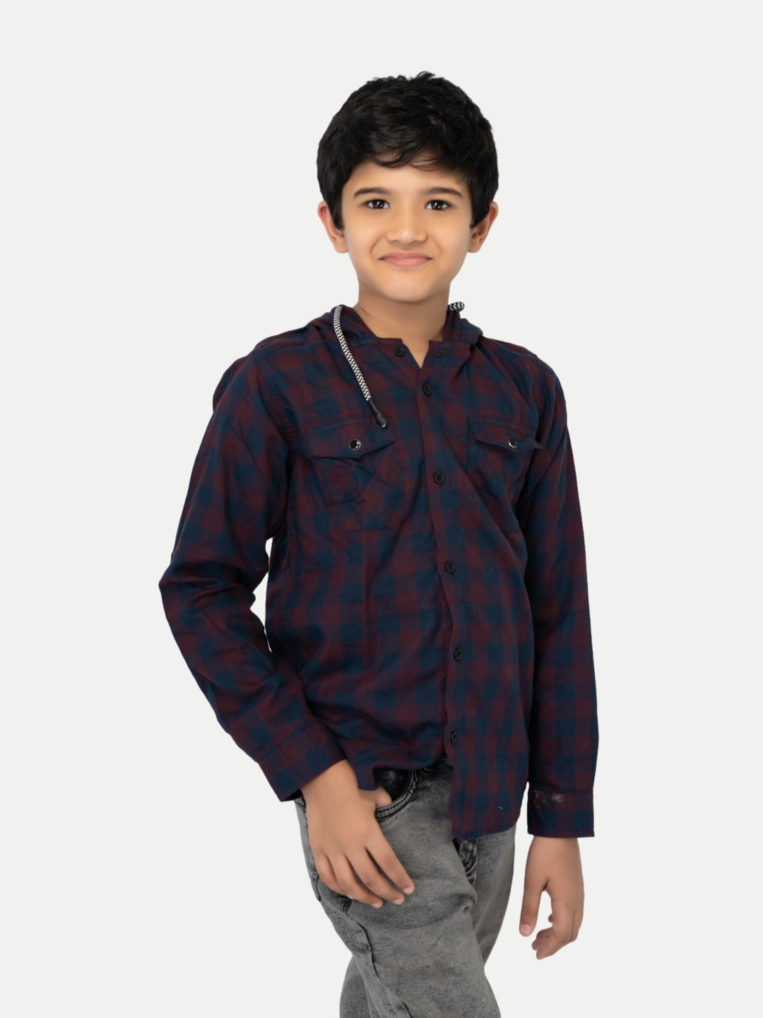 Radprix Boys Purple Checked with Hooded shirts