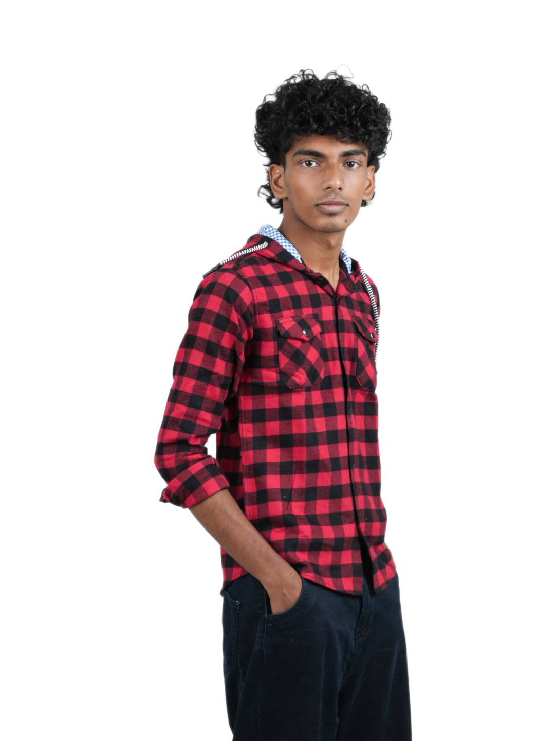 Radprix Teen Boys Red Checked with Hooded shirts