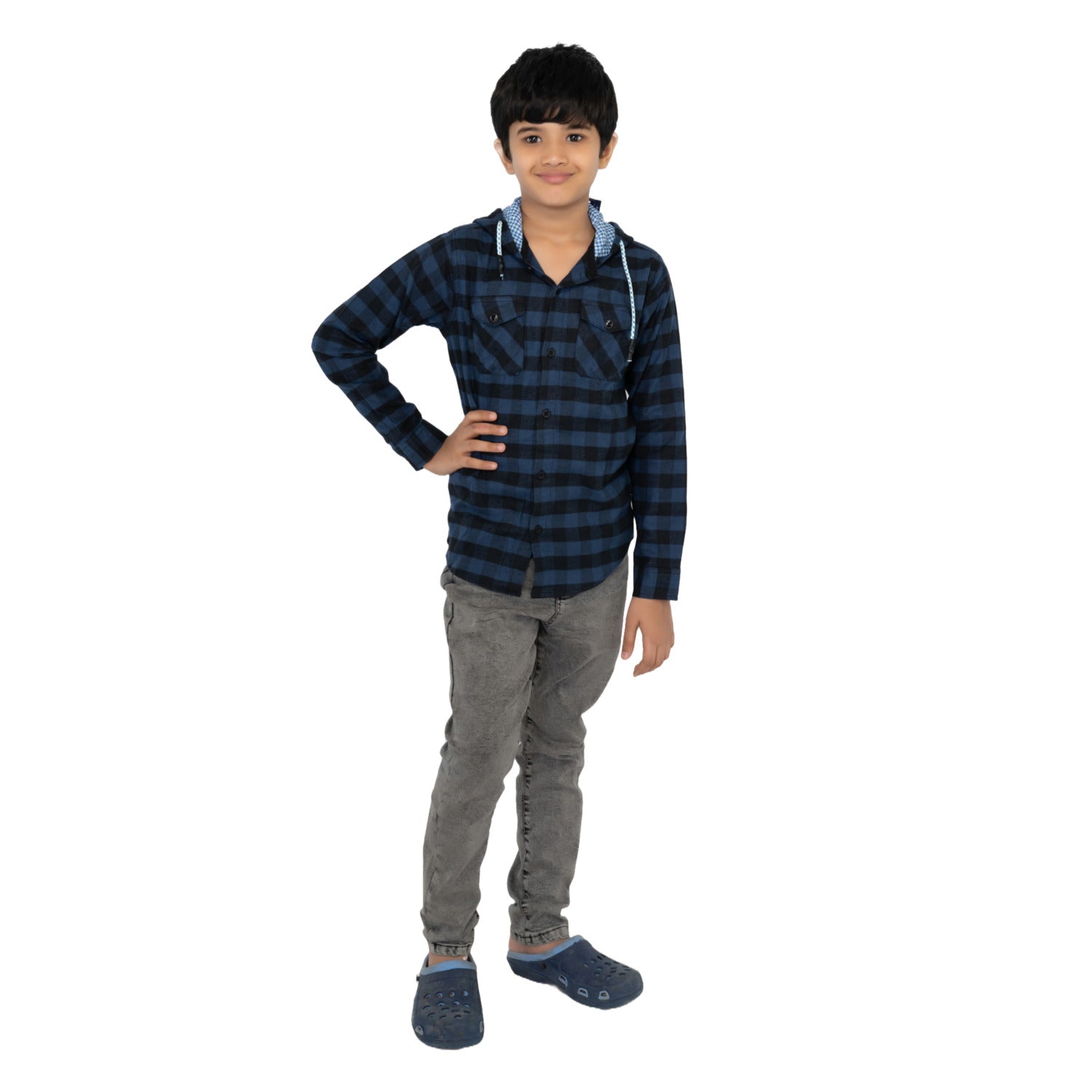 Radprix Boys Teal  Checked with Hooded shirts