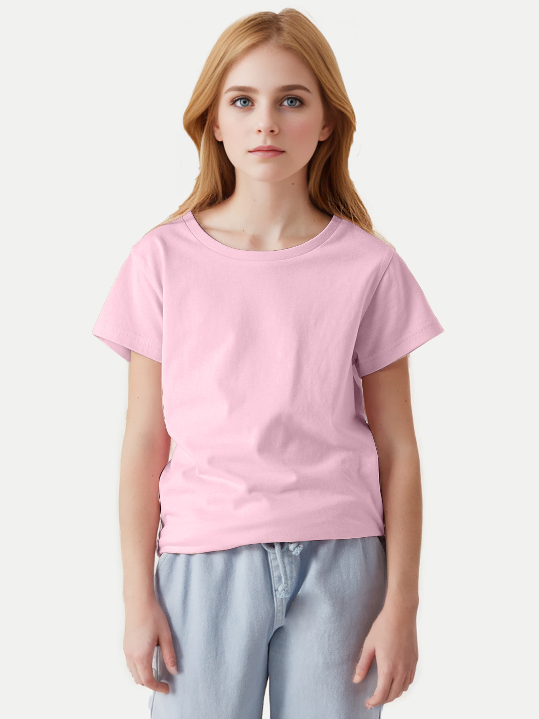 Radprix Girls Baby Pink Round Crew neck T-shirt