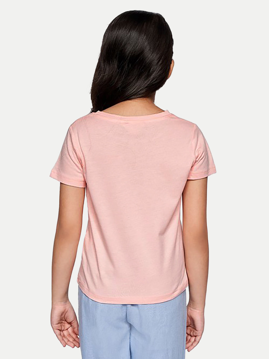 Radprix Teen Girls Salmon-Pink Solid Round Crew neck T-shirt