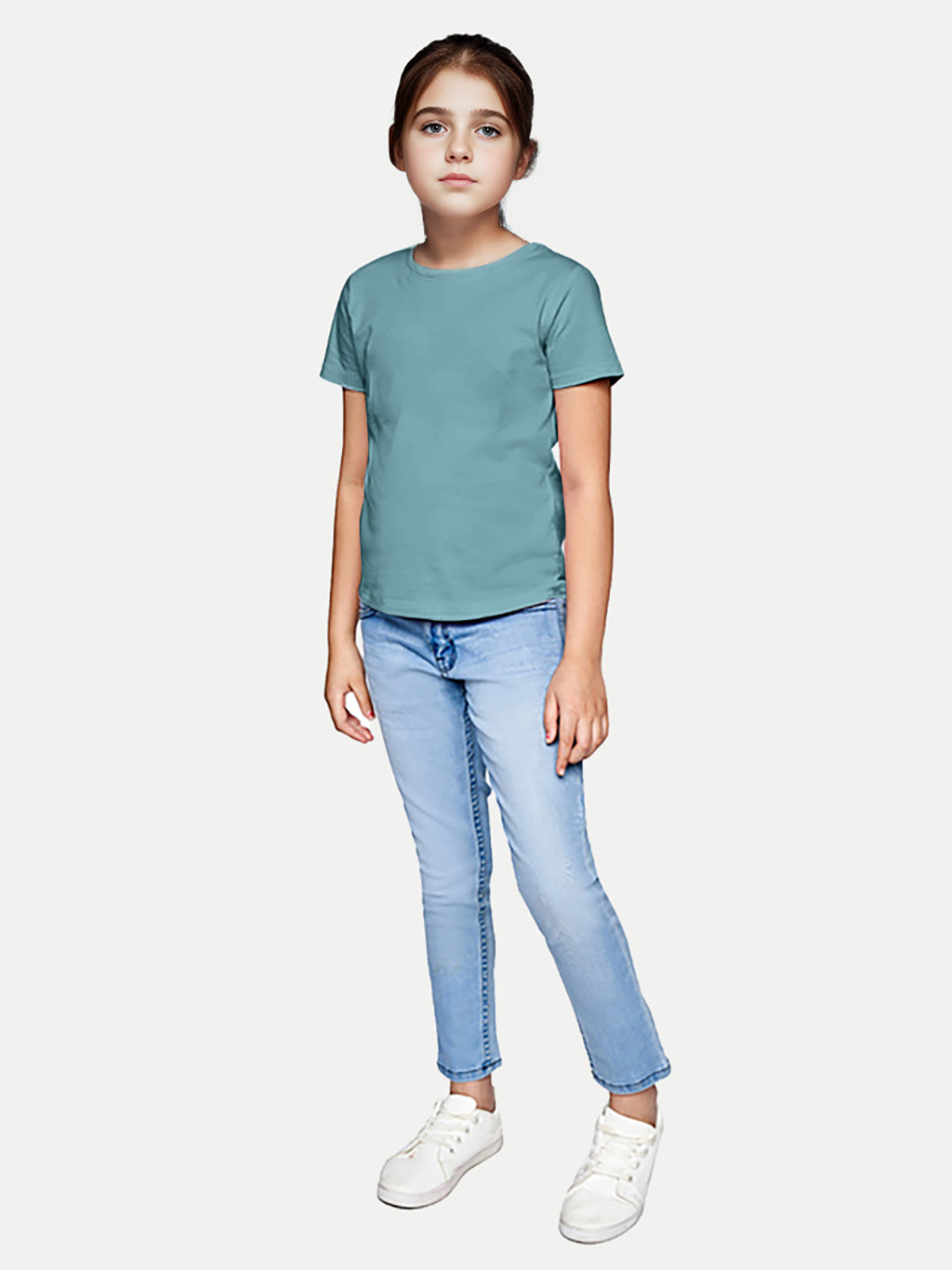 Radprix Teen Girls Teal Blue Solid Round Crew neck T-shirt