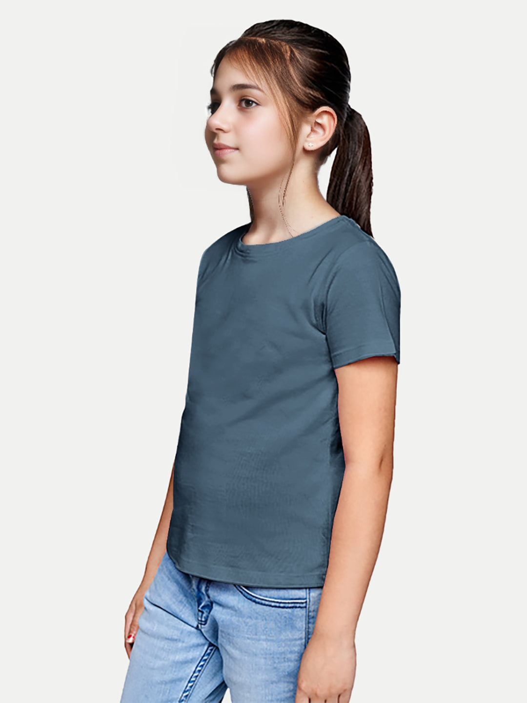 Radprix Teen Girls Blue Solid Round Crew neck T-shirt