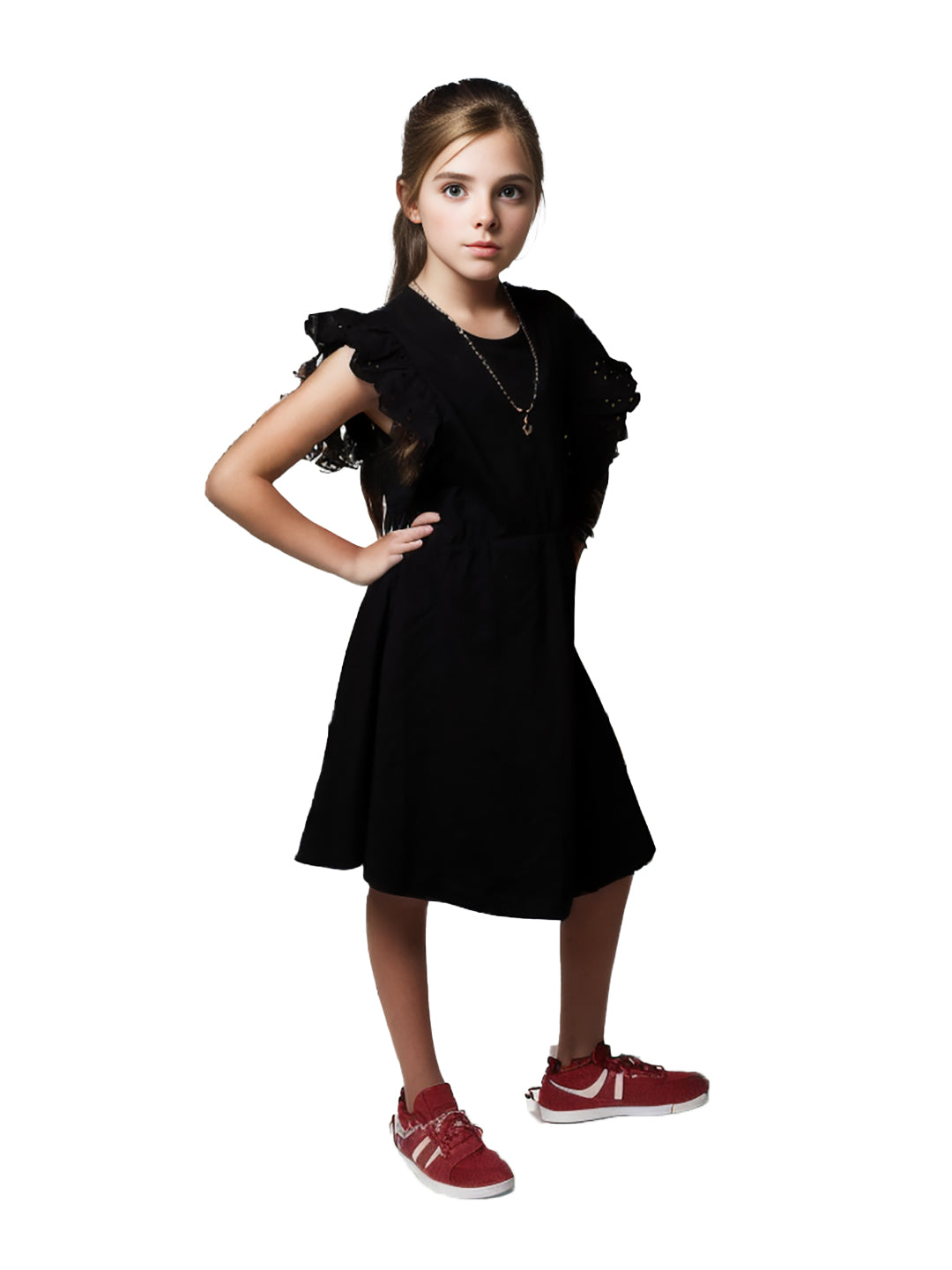 Radprix Teen Girls Black Solid Dress with Lace