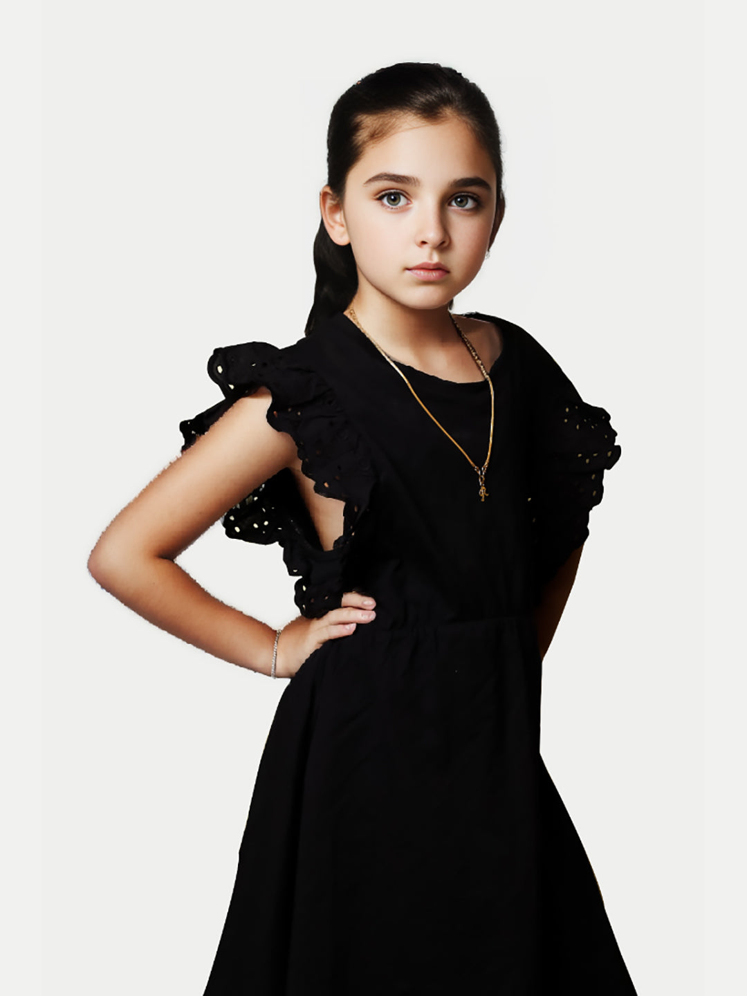 Radprix Teen Girls Black Solid Dress with Lace