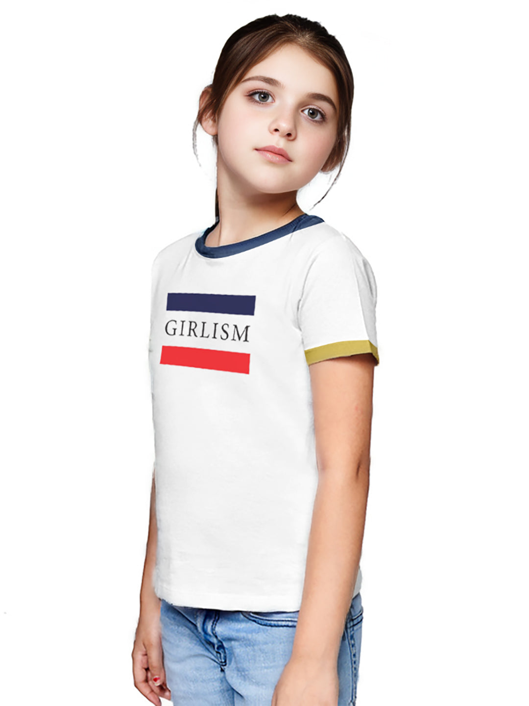 Radprix Teen Girls Ringer White Printed Crew Neck T-shirt