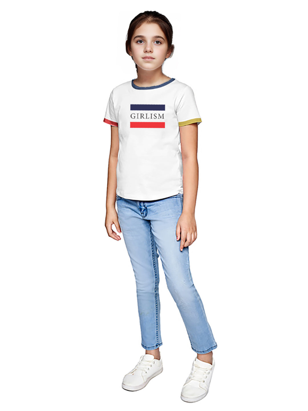 Radprix Teen Girls Ringer White Printed Crew Neck T-shirt