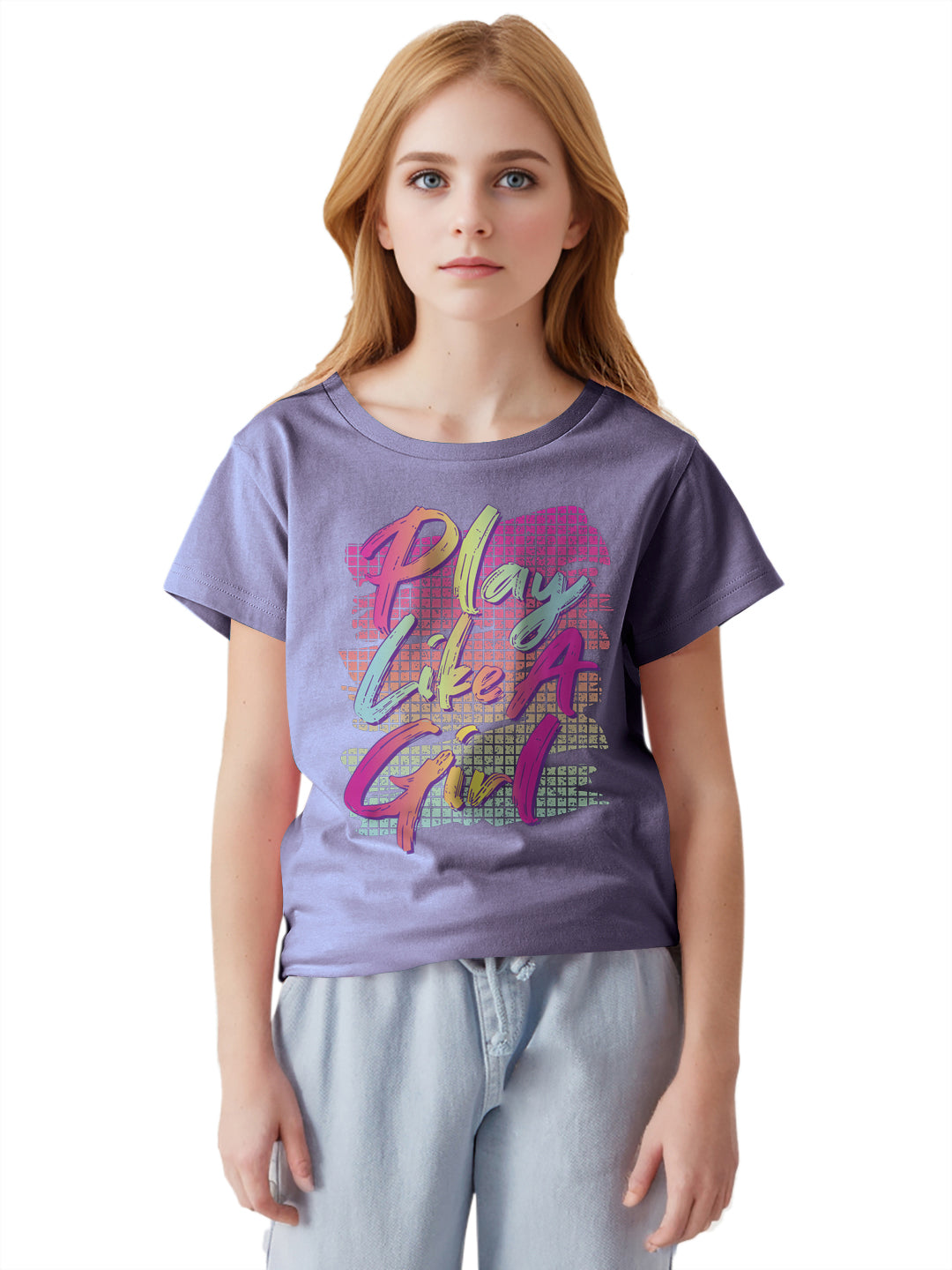 Radprix Teen Girls Lavender Printed Crew Neck T-shirt