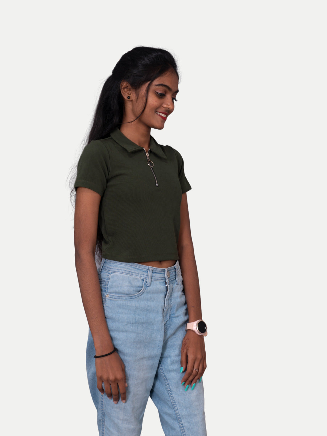 Radprix Girls Olive Green Polo T-Shirt