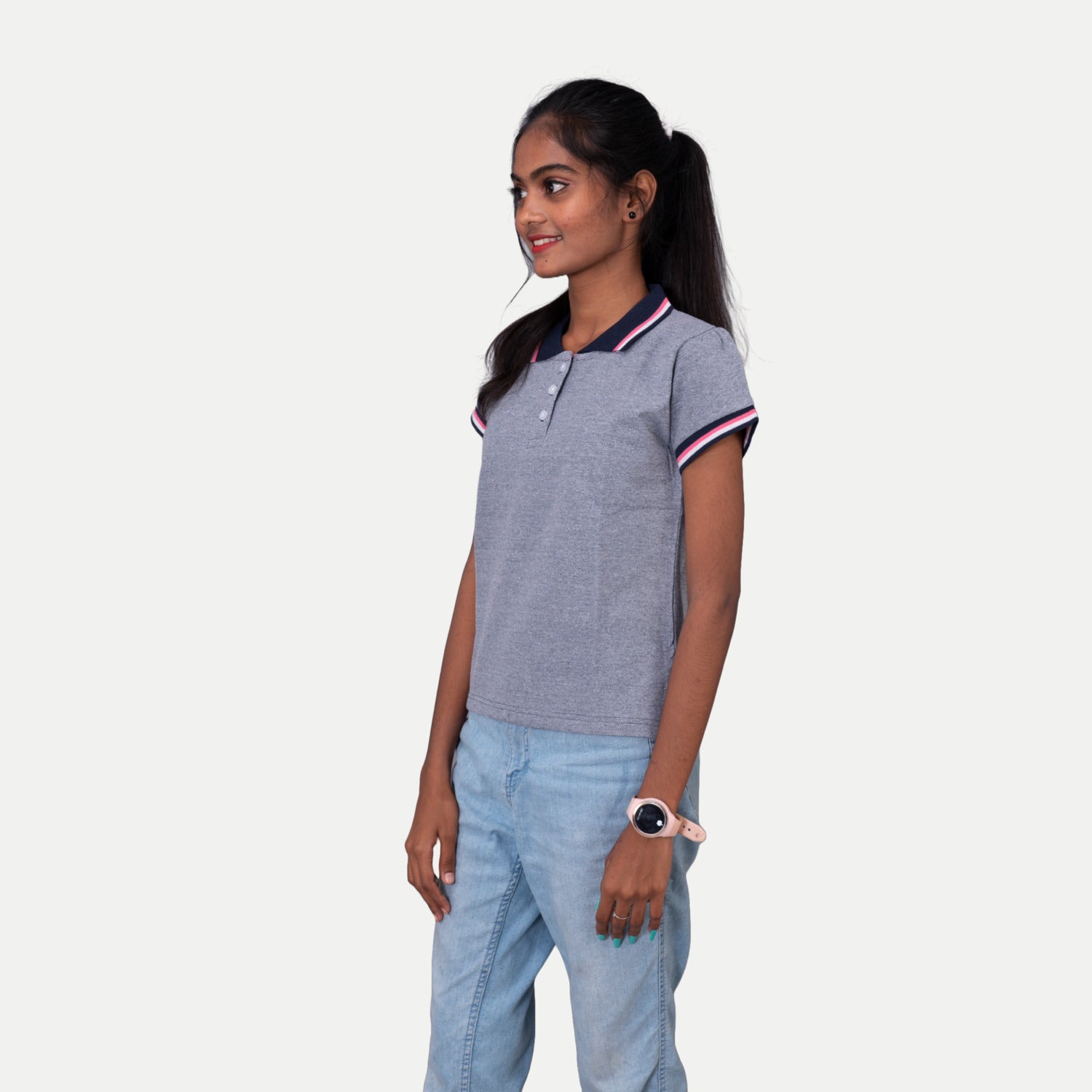 Radprix Teen Girls Navy Polo Melange T-shirt