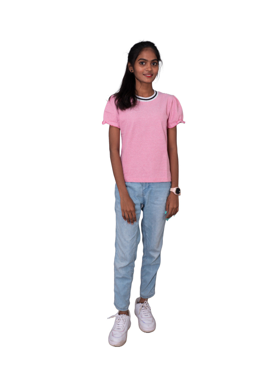 Radprix Girls Light Pink Contrast Round neck Melange T-shirt