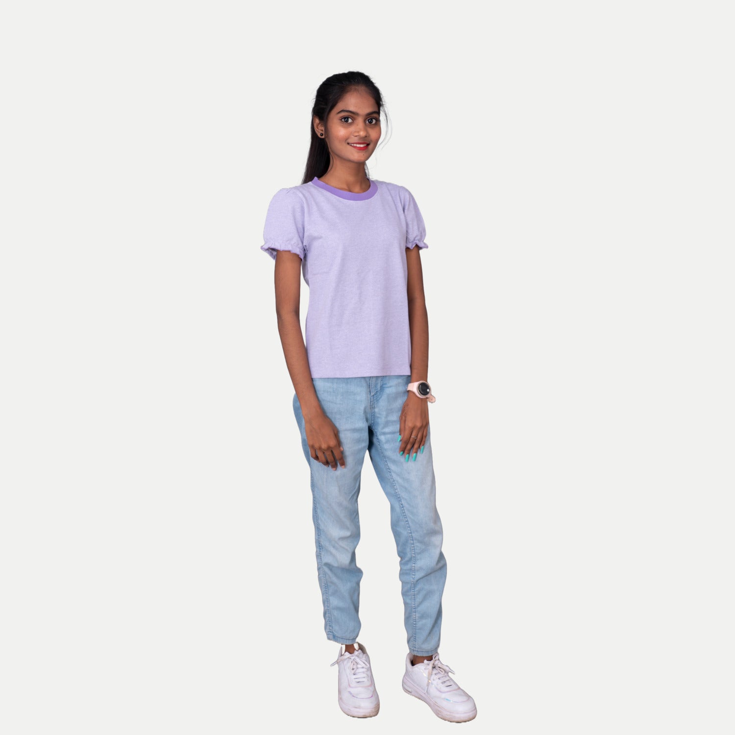 Radprix Girls Lavender Round neck Melange T-shirt