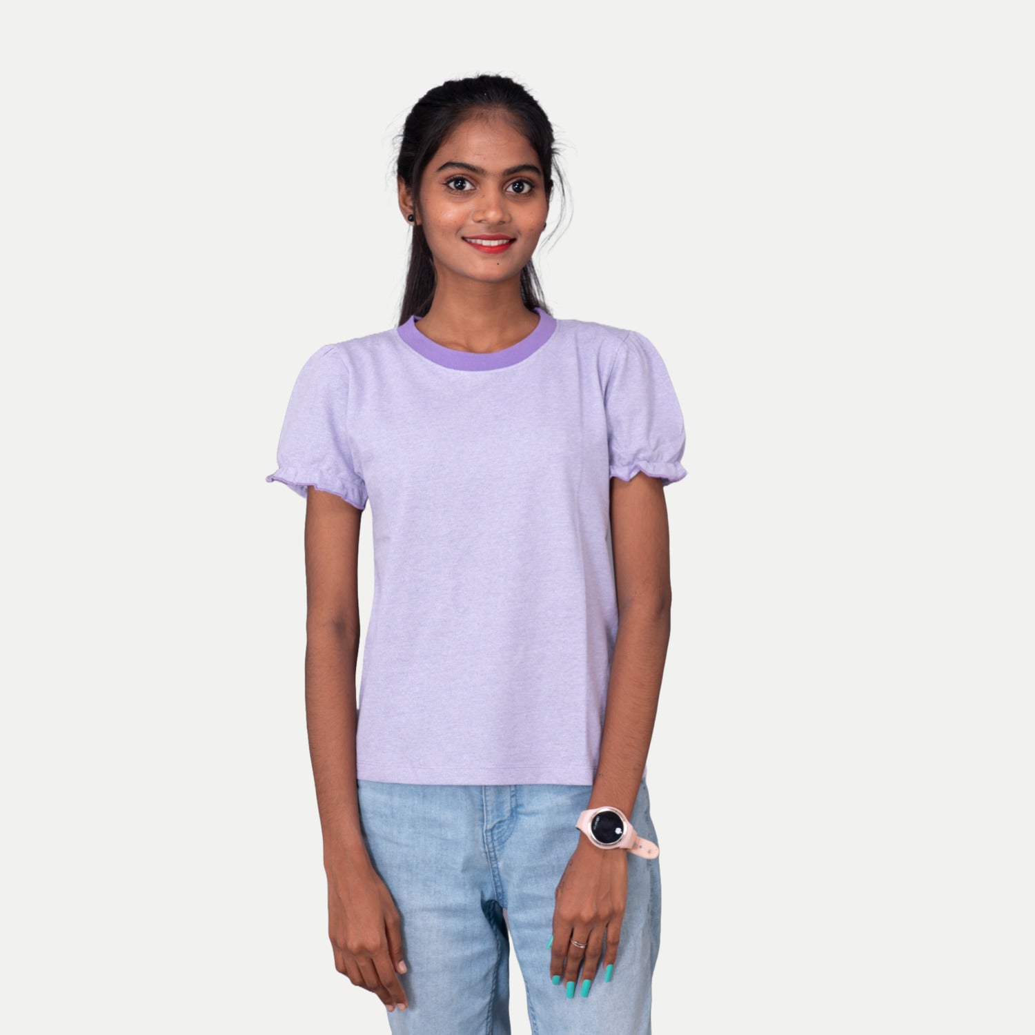 Radprix Girls Lavender Round neck Melange T-shirt