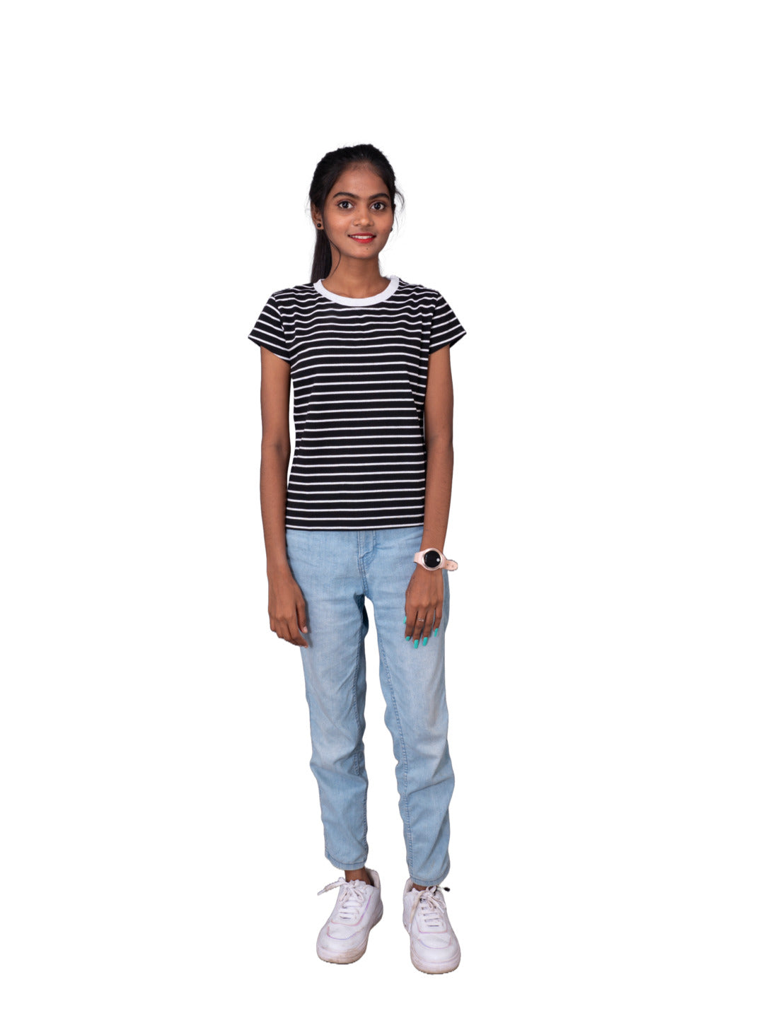 Radprix Girls Black Round neck Stripe T-shirt