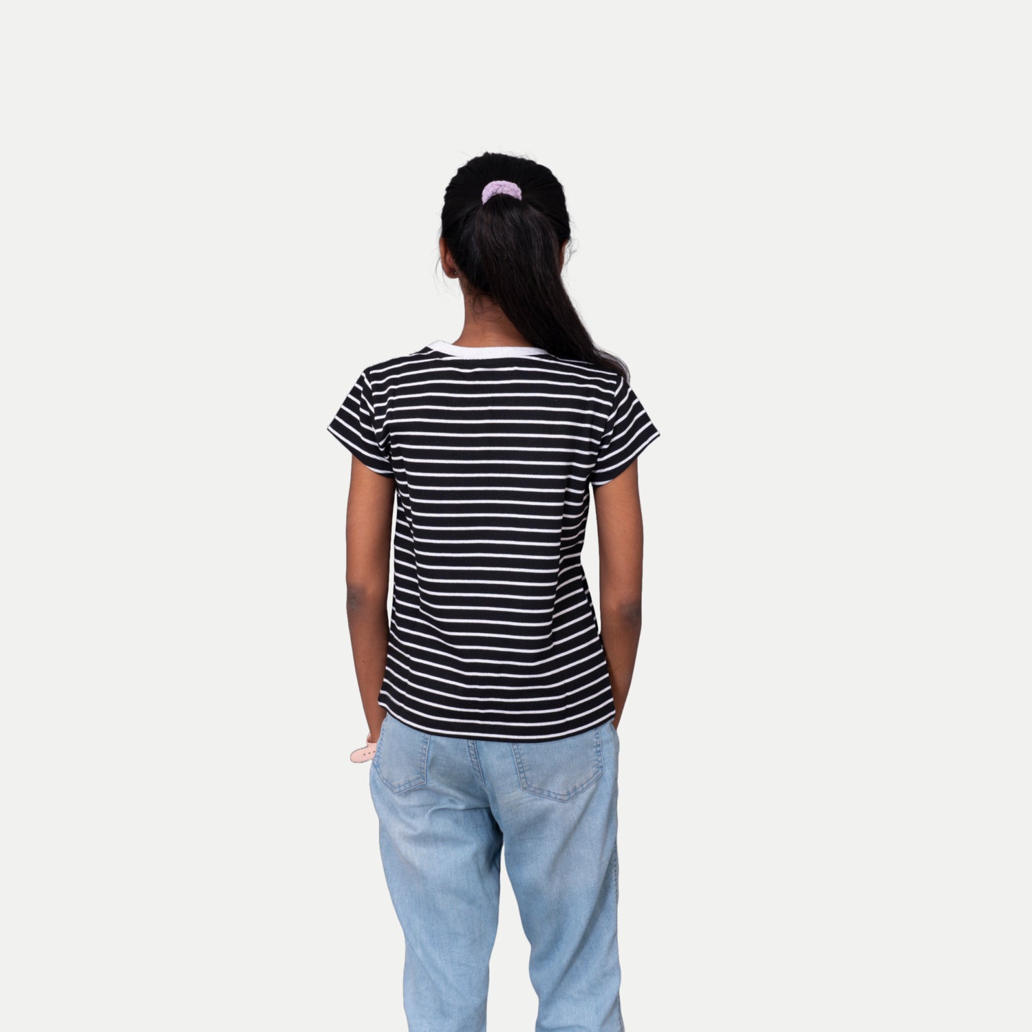 Radprix Girls Black Round neck Stripe T-shirt