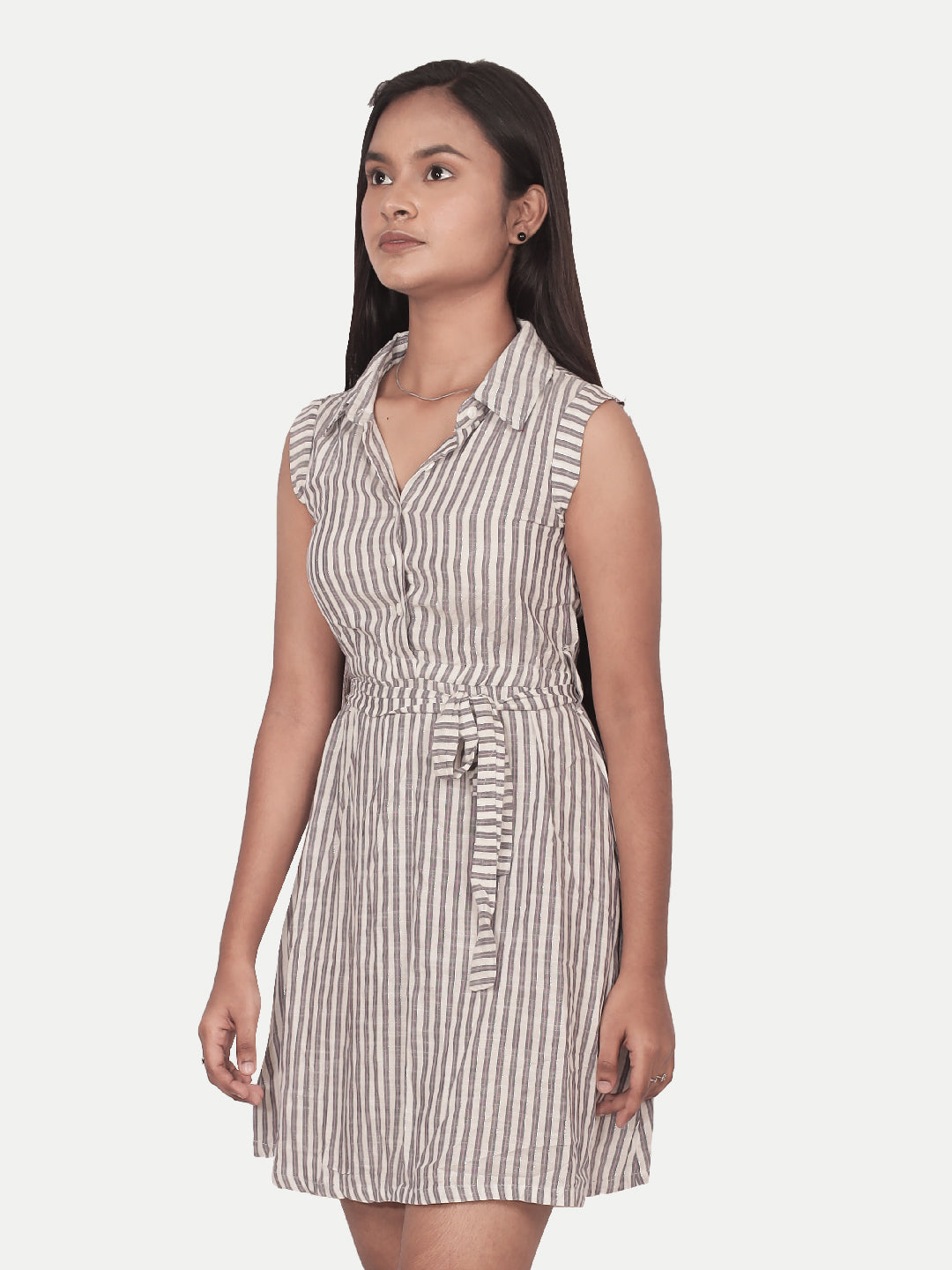 Radprix Teen Girls White Striped Shirt-dress with Waist-belt