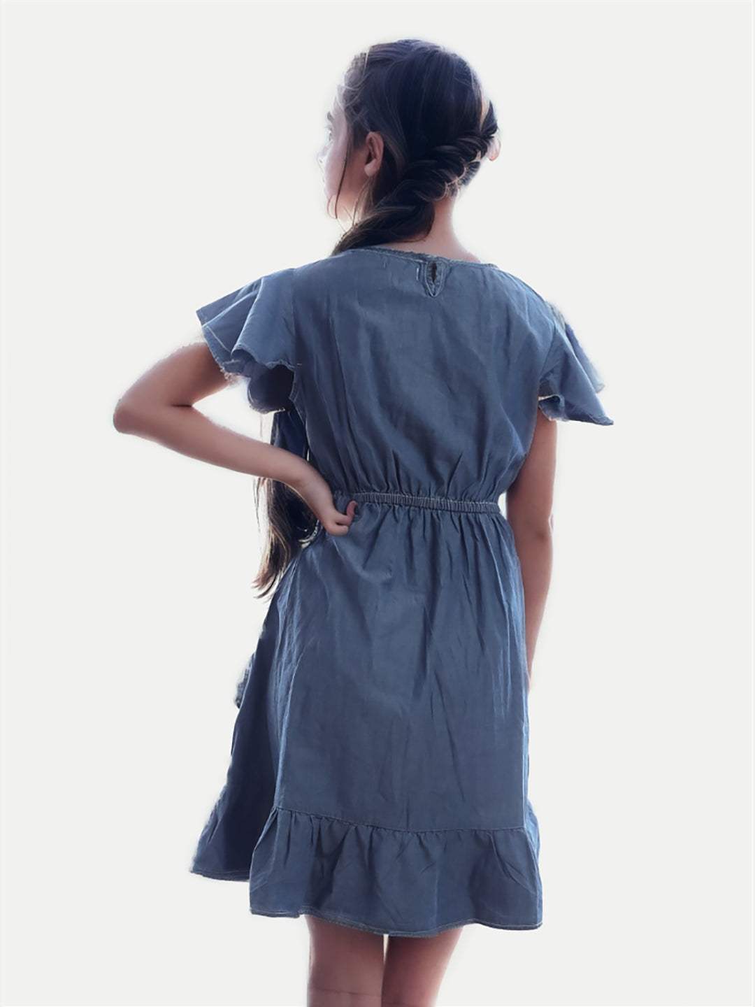 Radprix Teen Girls Light Blue Solid Denim Summer Dress