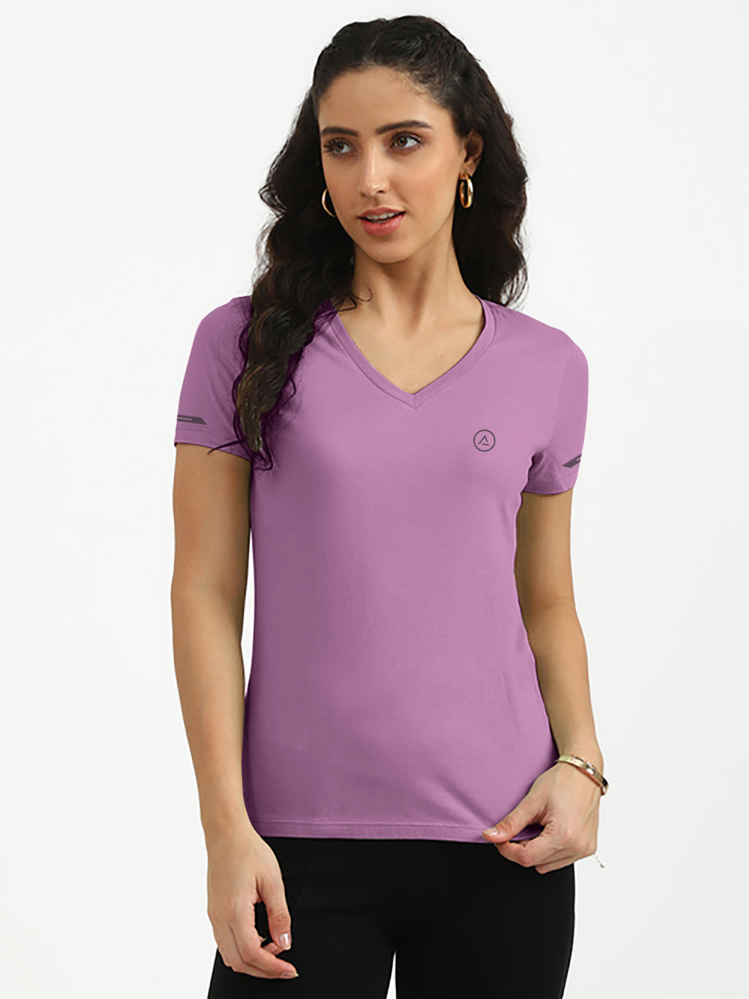 Radprix Women Orchid Purple Half Sleeve V neck T-shirt