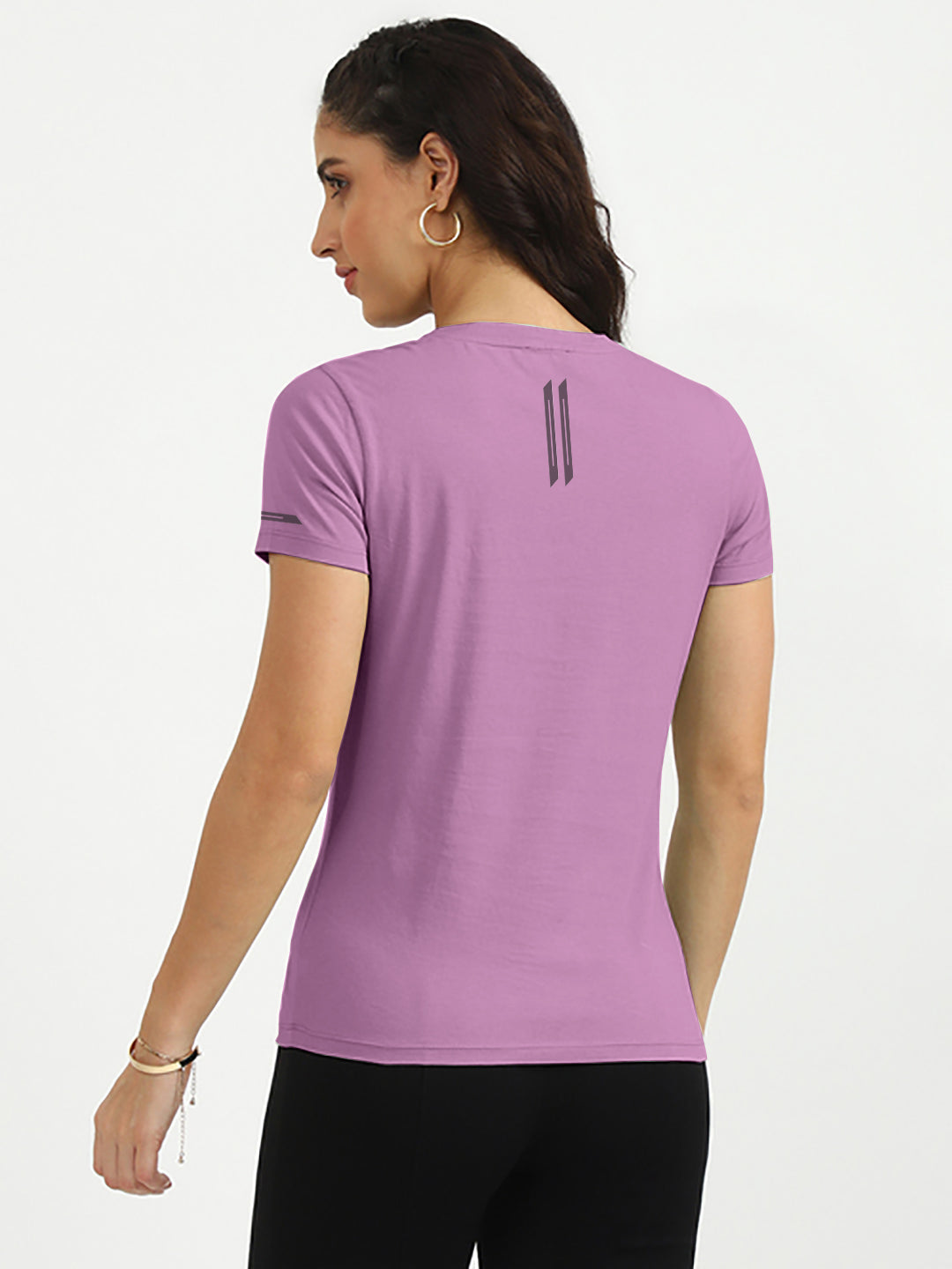 Radprix Women Orchid Purple Half Sleeve V neck T-shirt