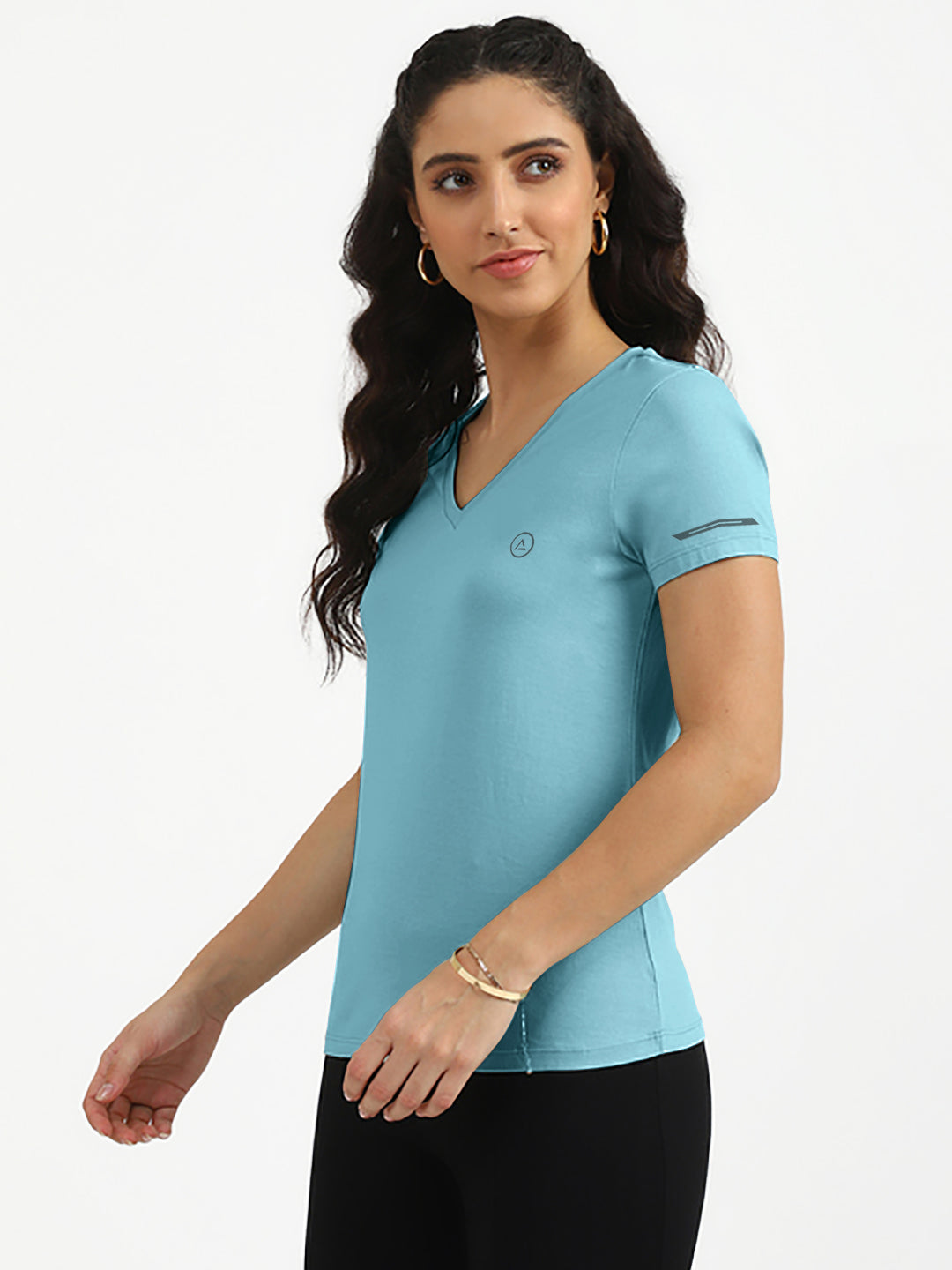 Radprix Women Light Blue Half Sleeve V neck T-shirt