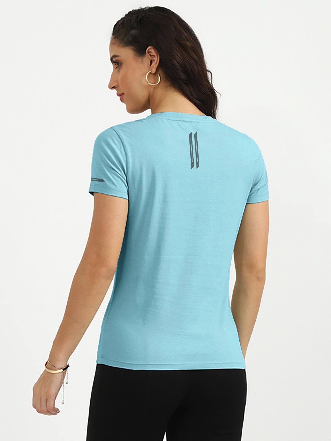 Radprix Women Light Blue Half Sleeve V neck T-shirt