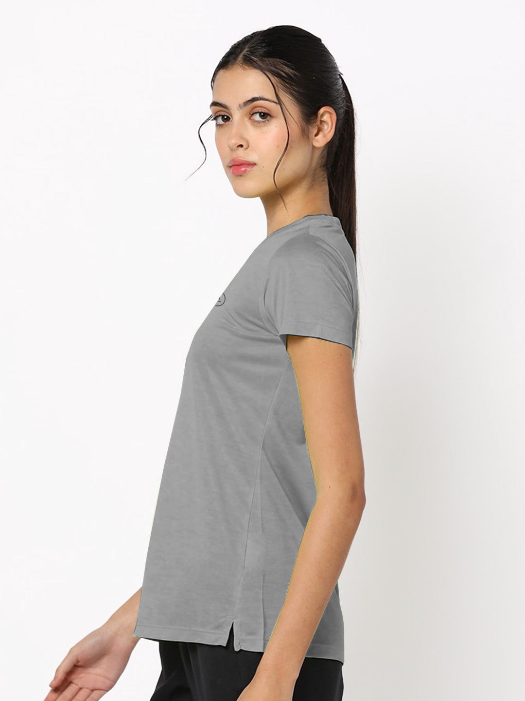 Radprix Women Grey Half Sleeve Crew Neck T-shirt