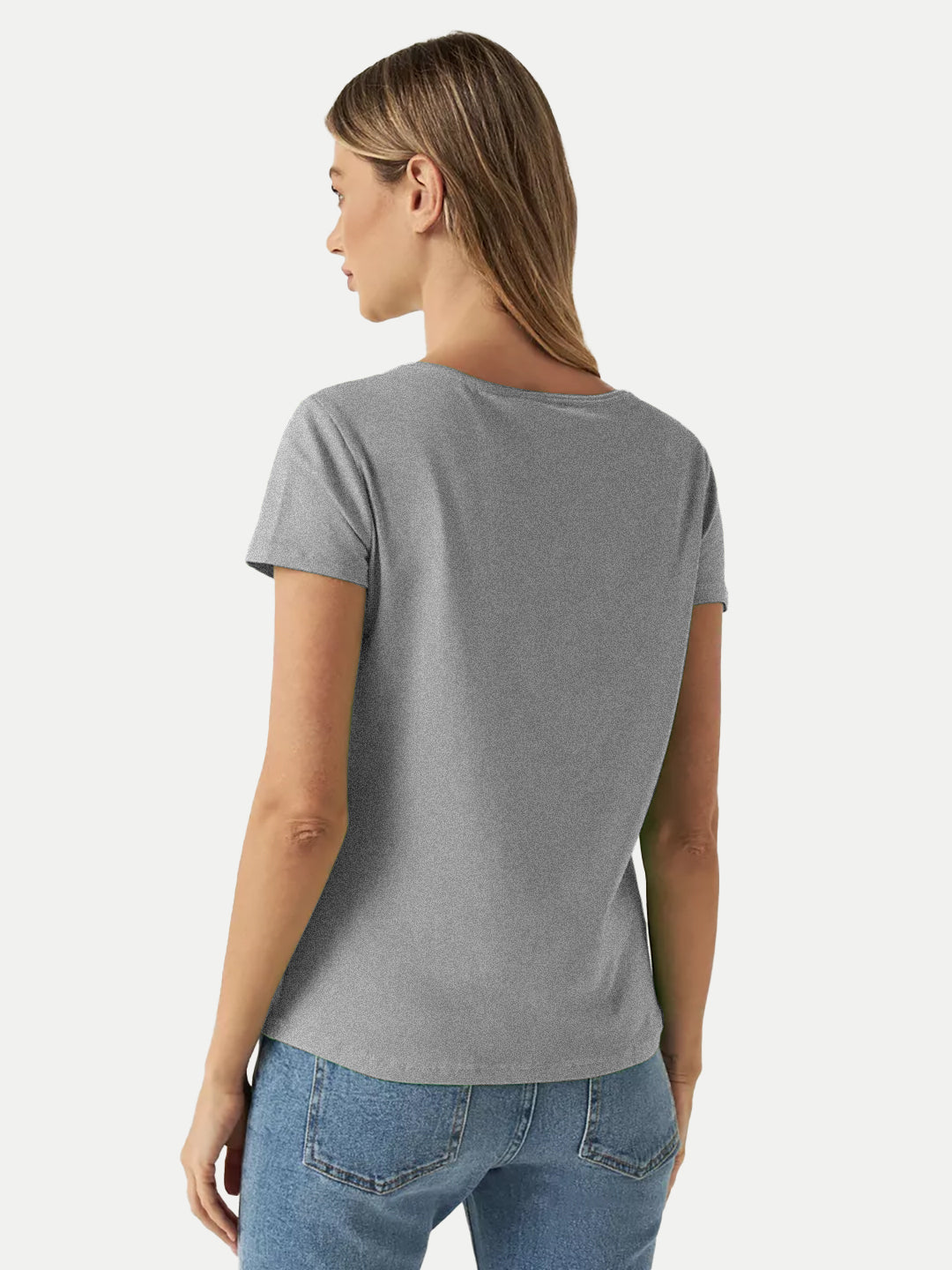 Radprix Women Grey Melange Round Crew neck T-shirt