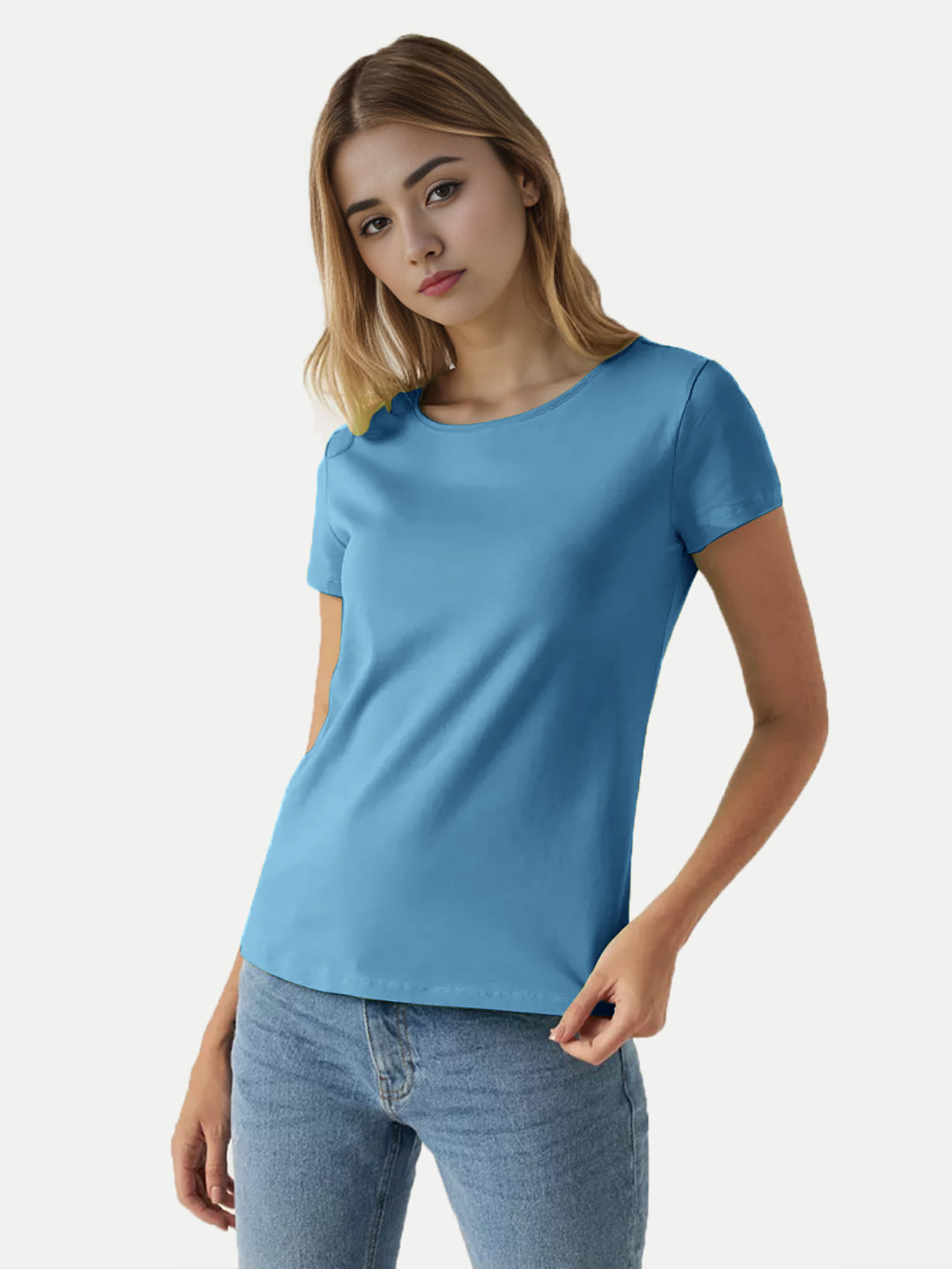 Radprix Women Aqua Round Crew neck T-shirt