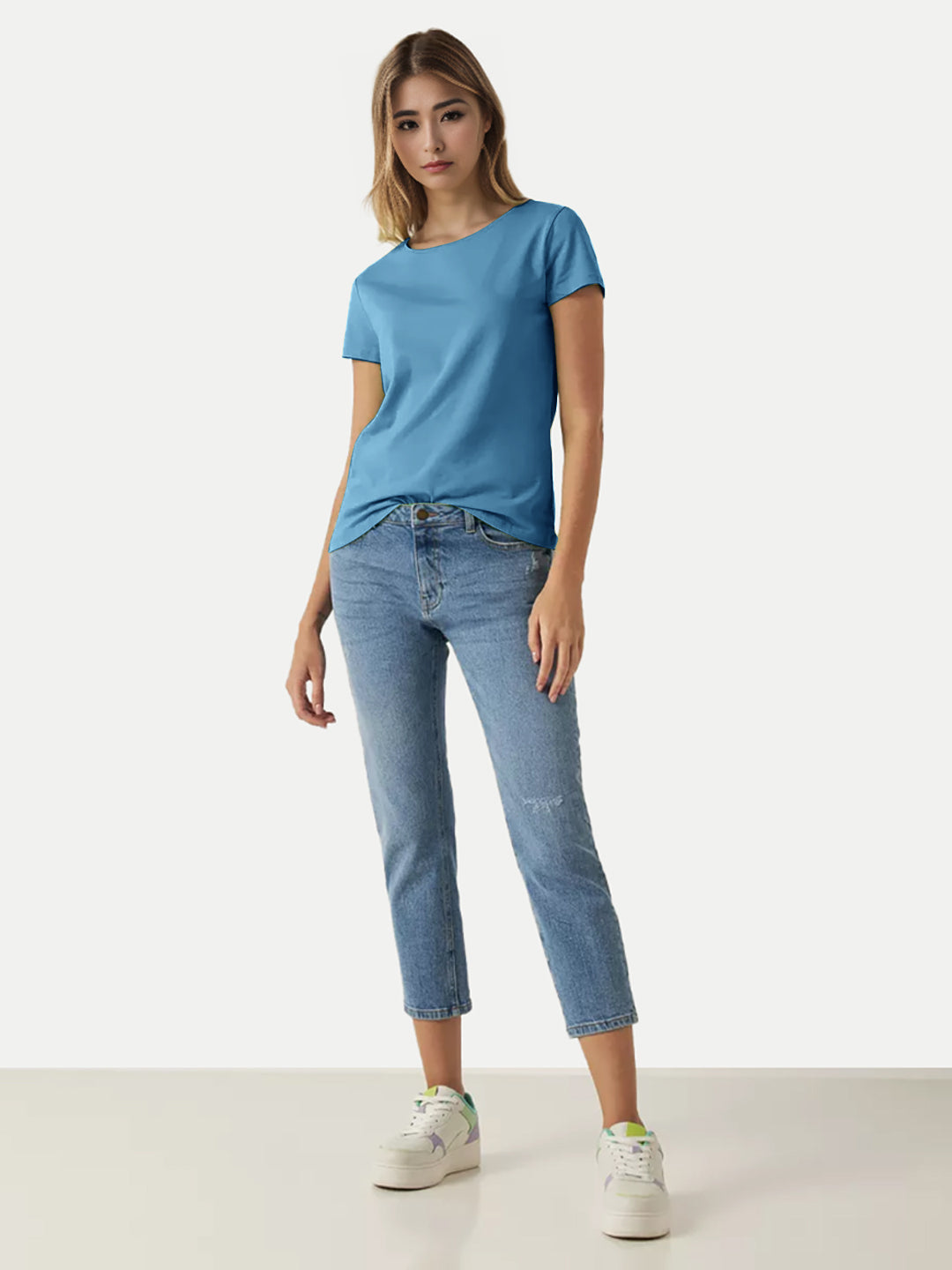 Radprix Women Aqua Round Crew neck T-shirt