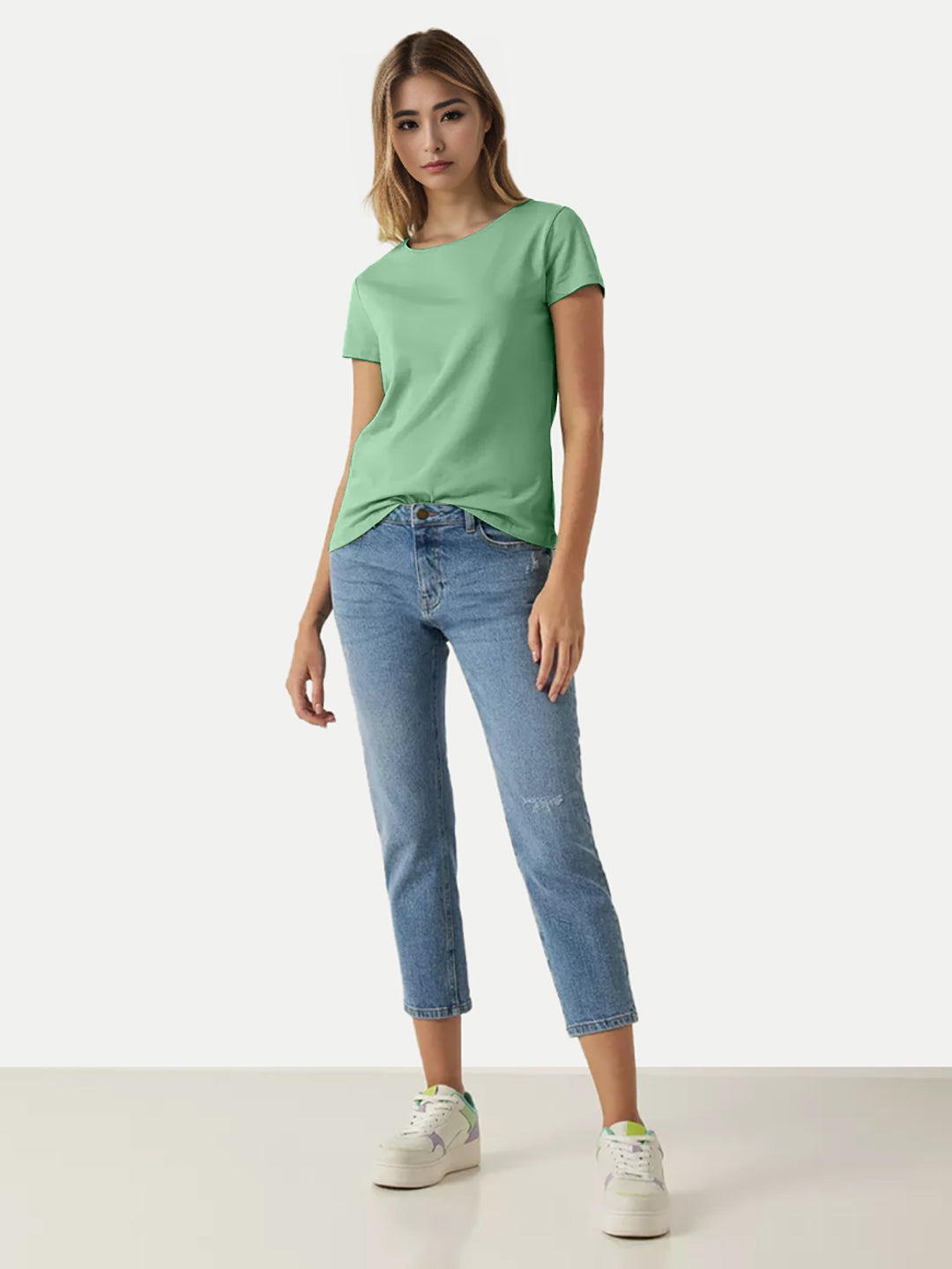 Radprix Women Mint Round Crew neck T-shirt