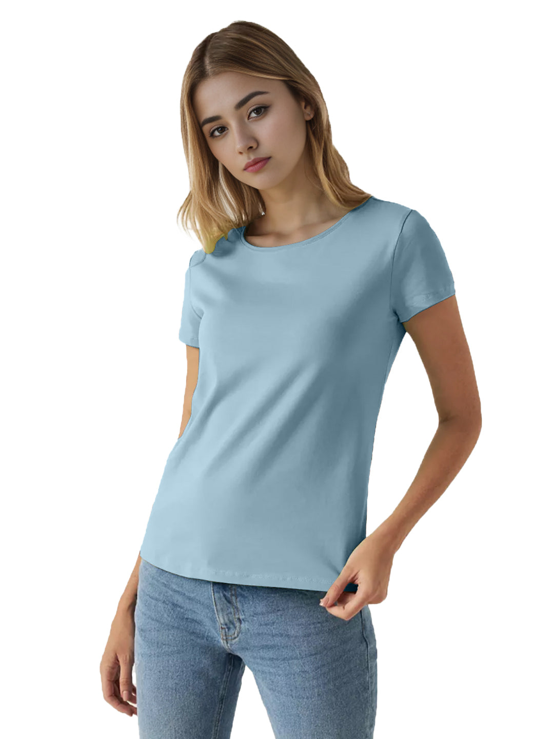 Radprix Women Sky Round Crew neck T-shirt