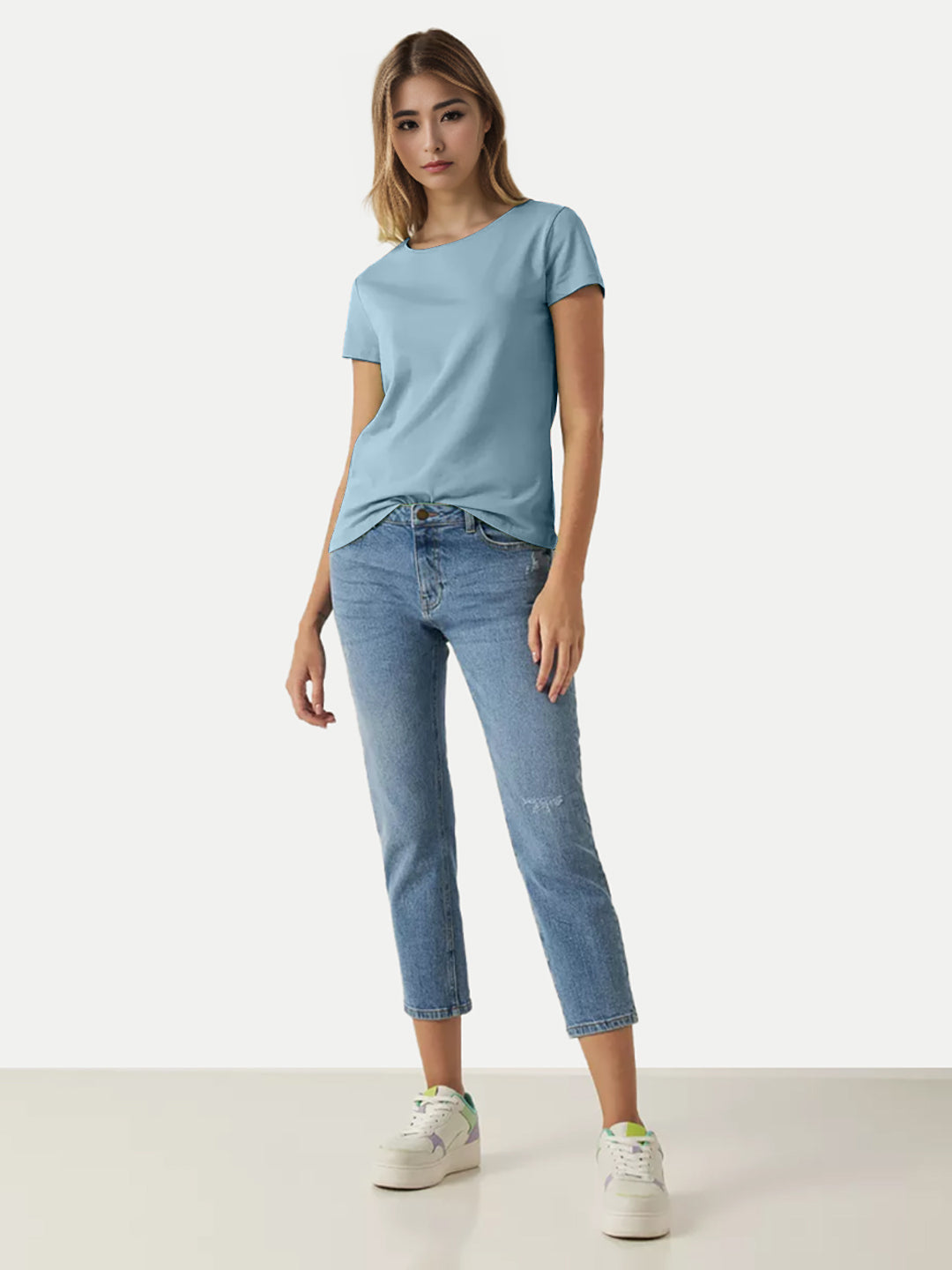 Radprix Women Sky Round Crew neck T-shirt