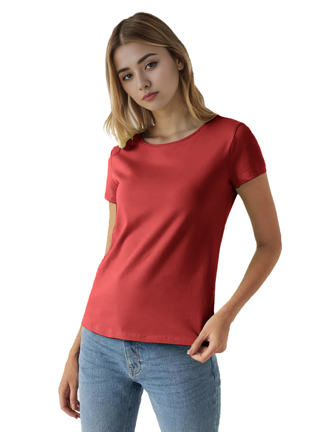 Radprix Women Red Round Crew neck T-shirt