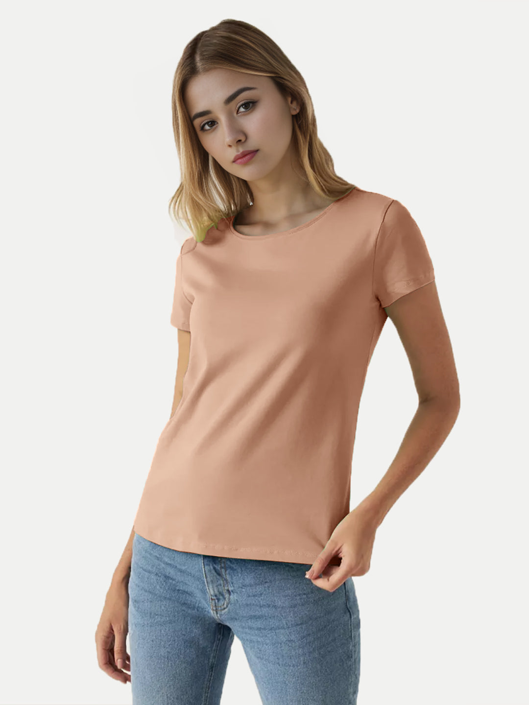 Radprix Women Peach Round Crew neck T-shirt