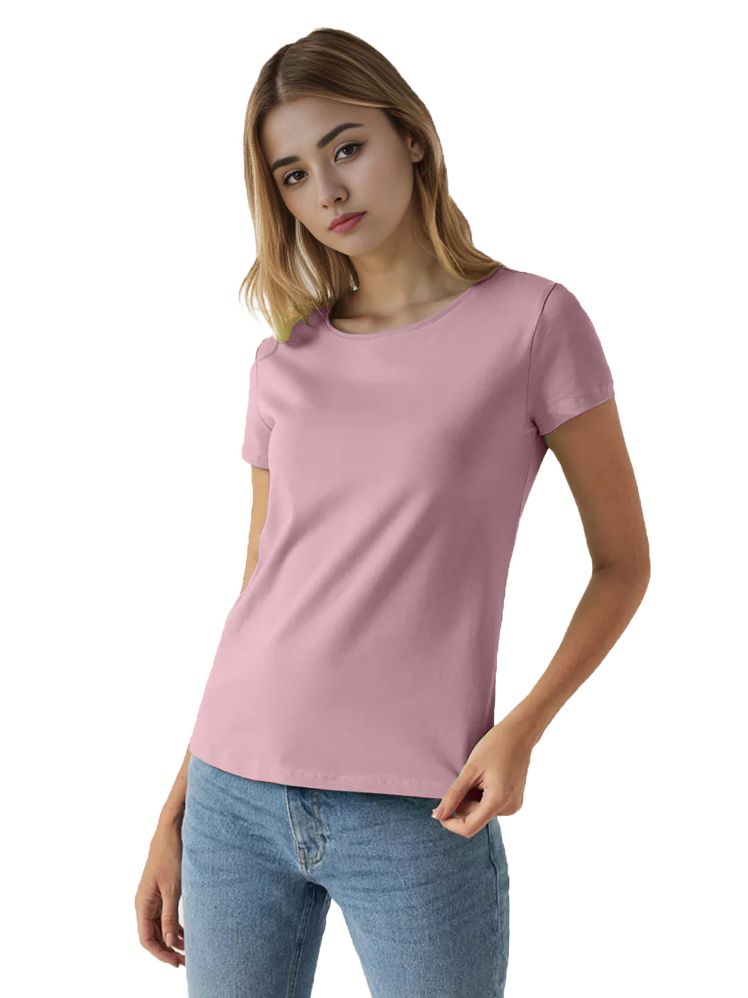 Radprix Women Baby Pink Round Crew neck T-shirt