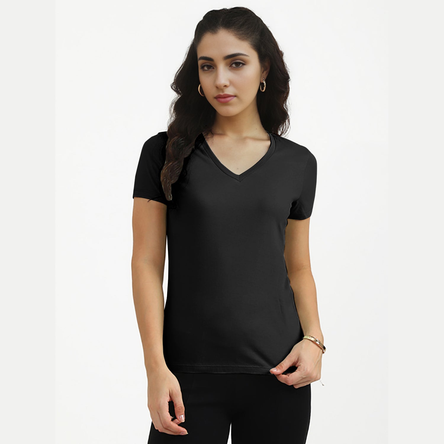 Radprix Women Black V neck T-shirt