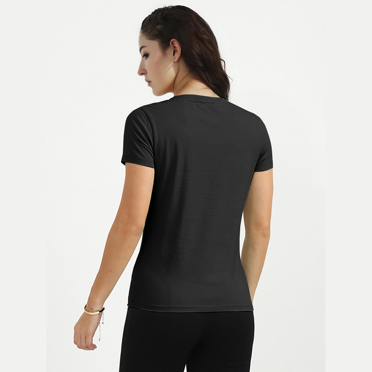 Radprix Women Black V neck T-shirt