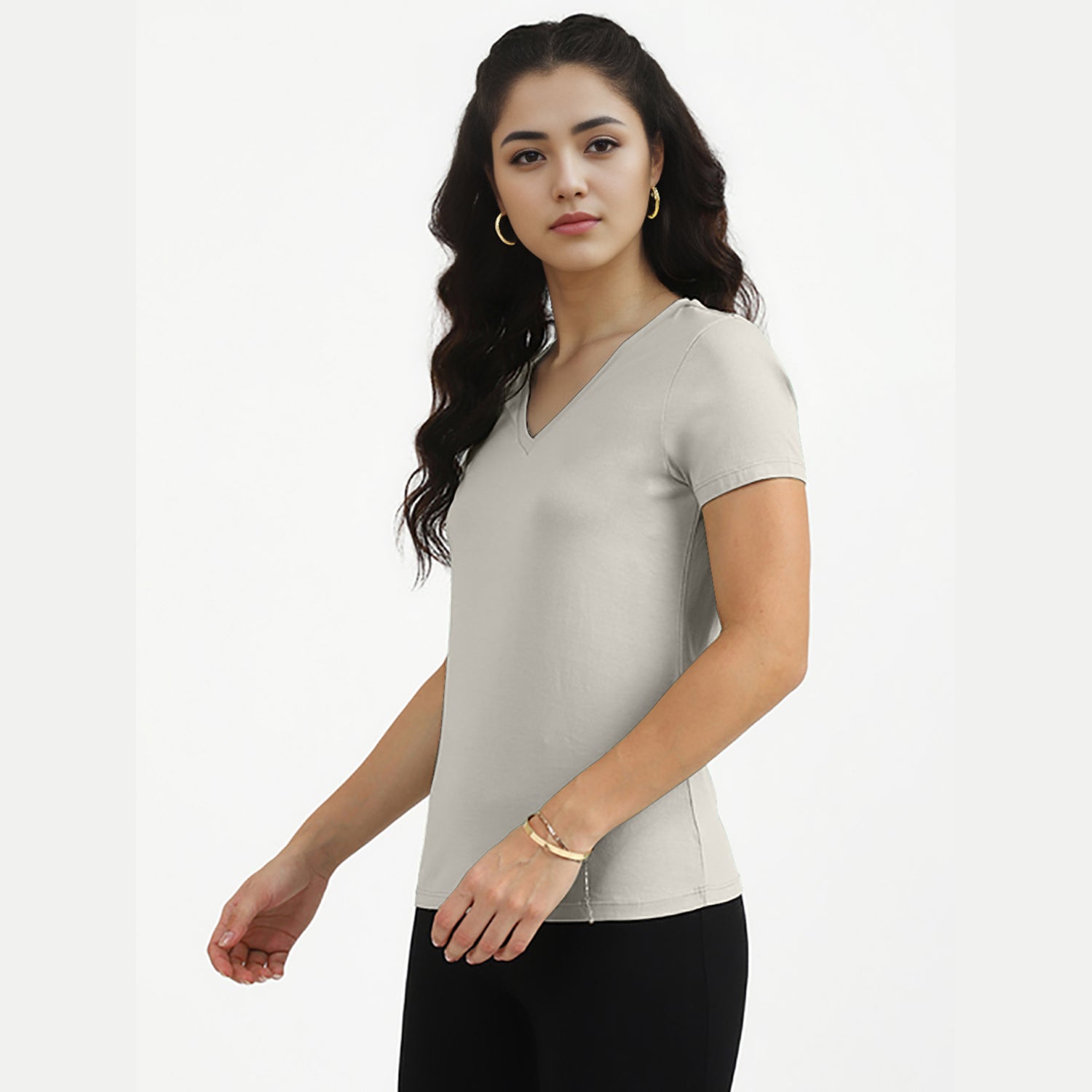 Radprix Women Off white V neck T-shirt