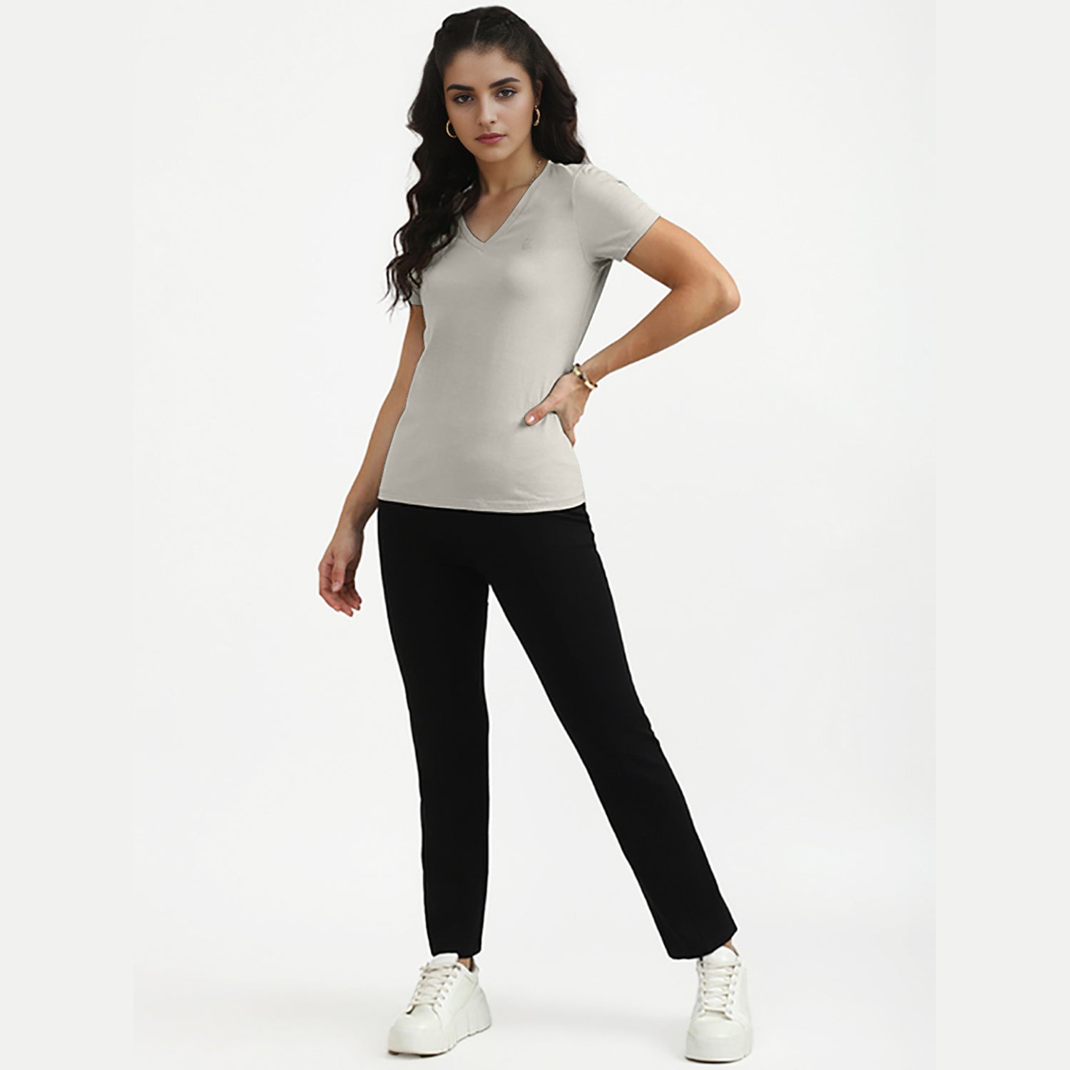 Radprix Women Off white V neck T-shirt