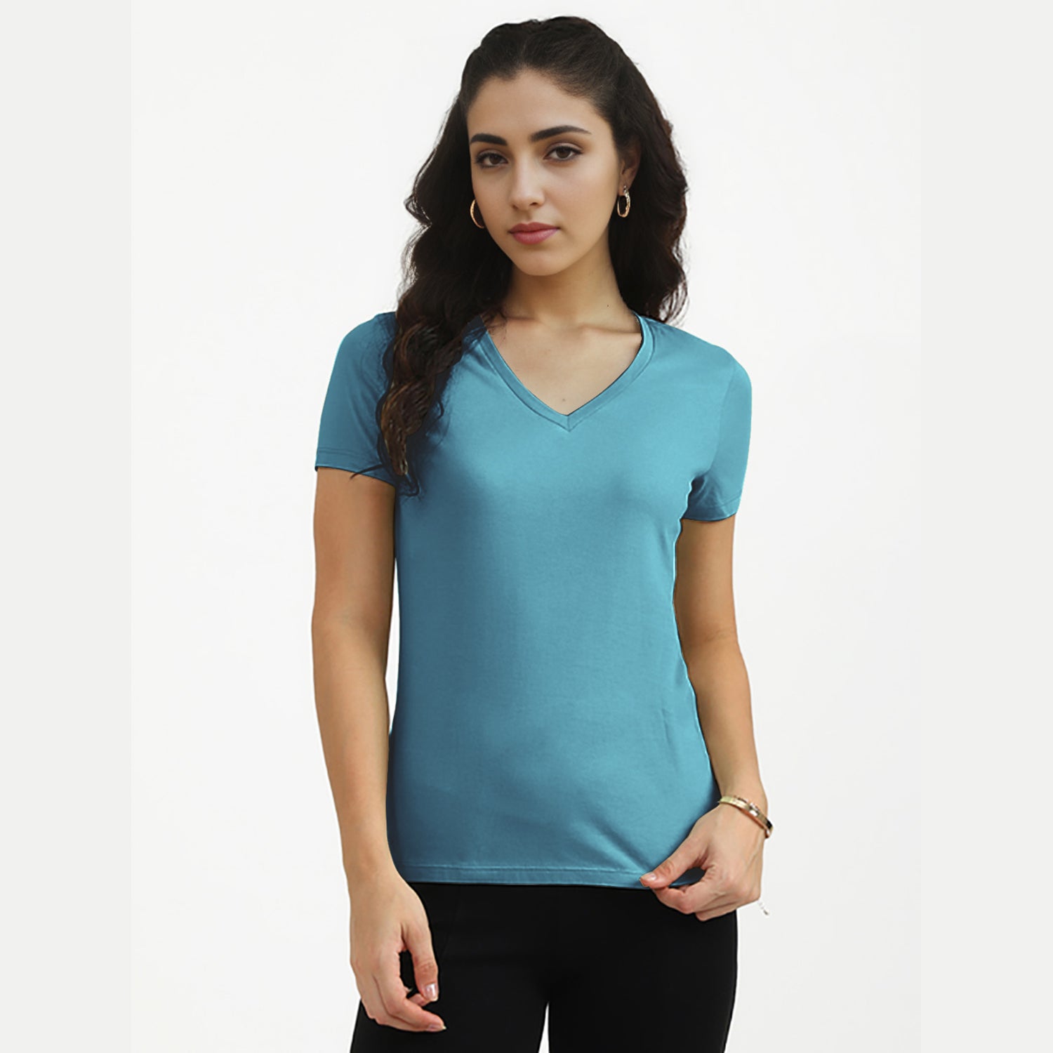 Radprix Women Aqua V neck T-shirt