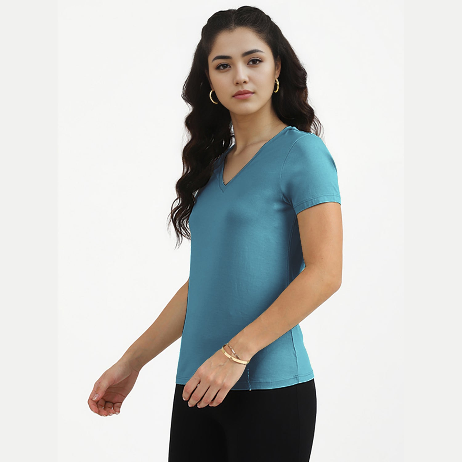 Radprix Women Aqua V neck T-shirt