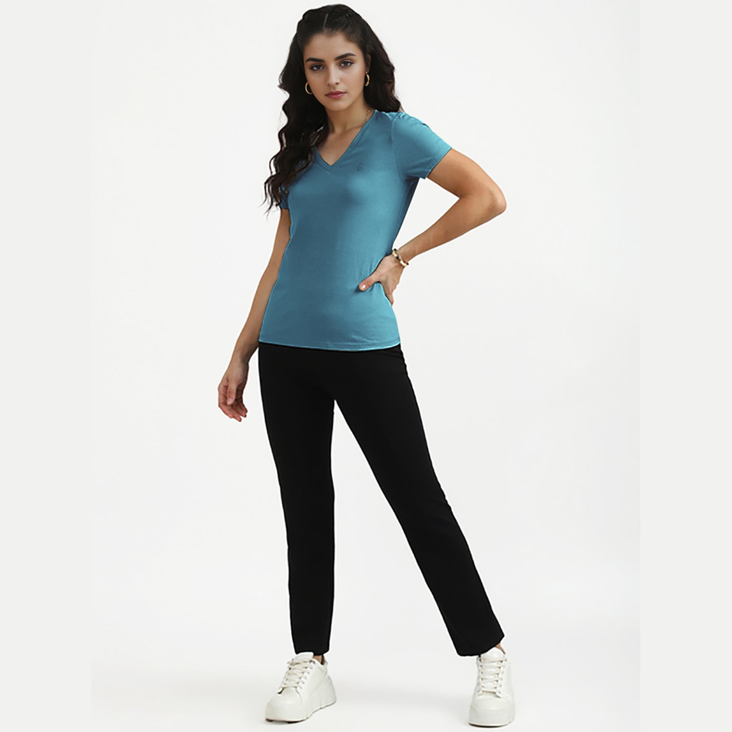 Radprix Women Aqua V neck T-shirt