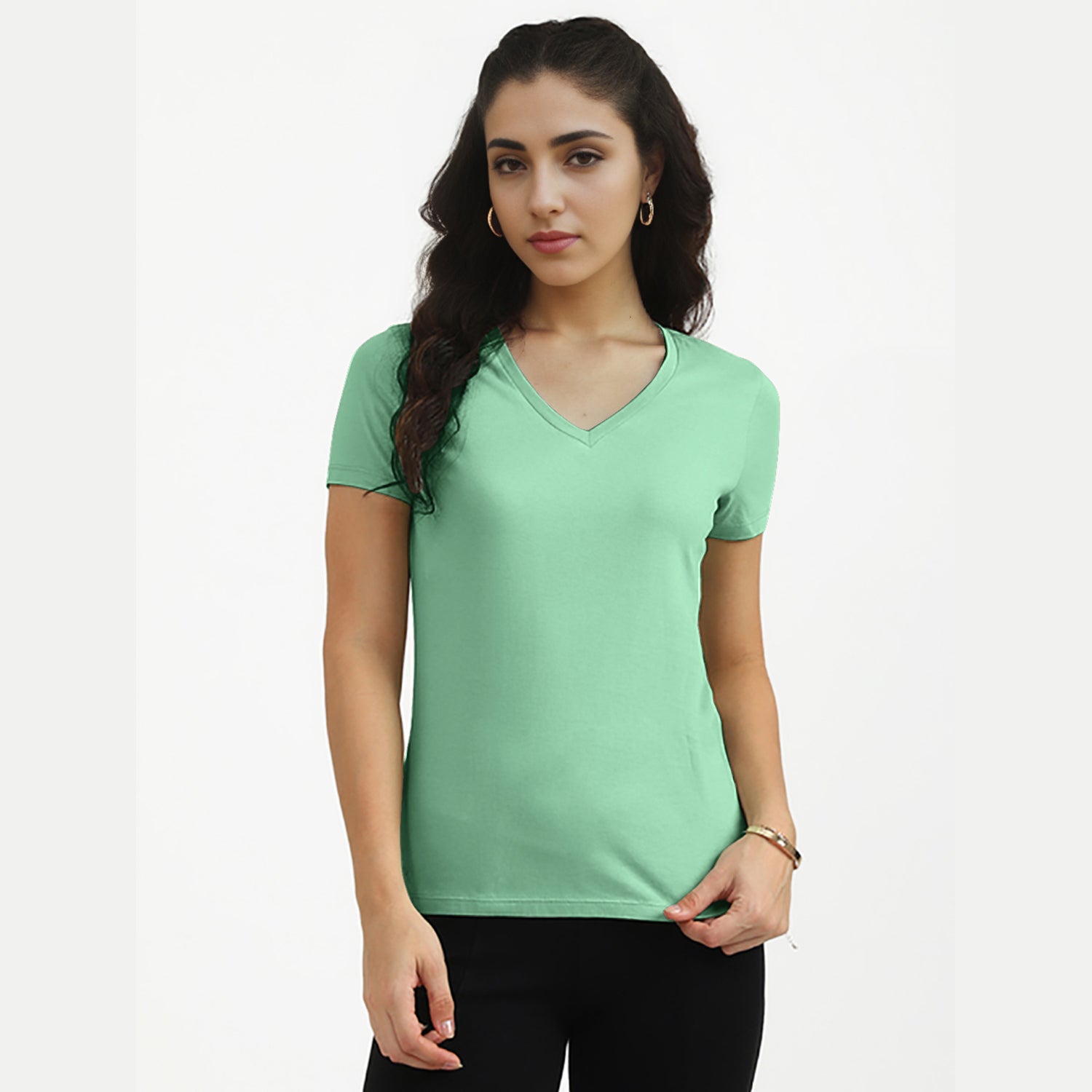 Radprix Women Mint V neck T-shirt