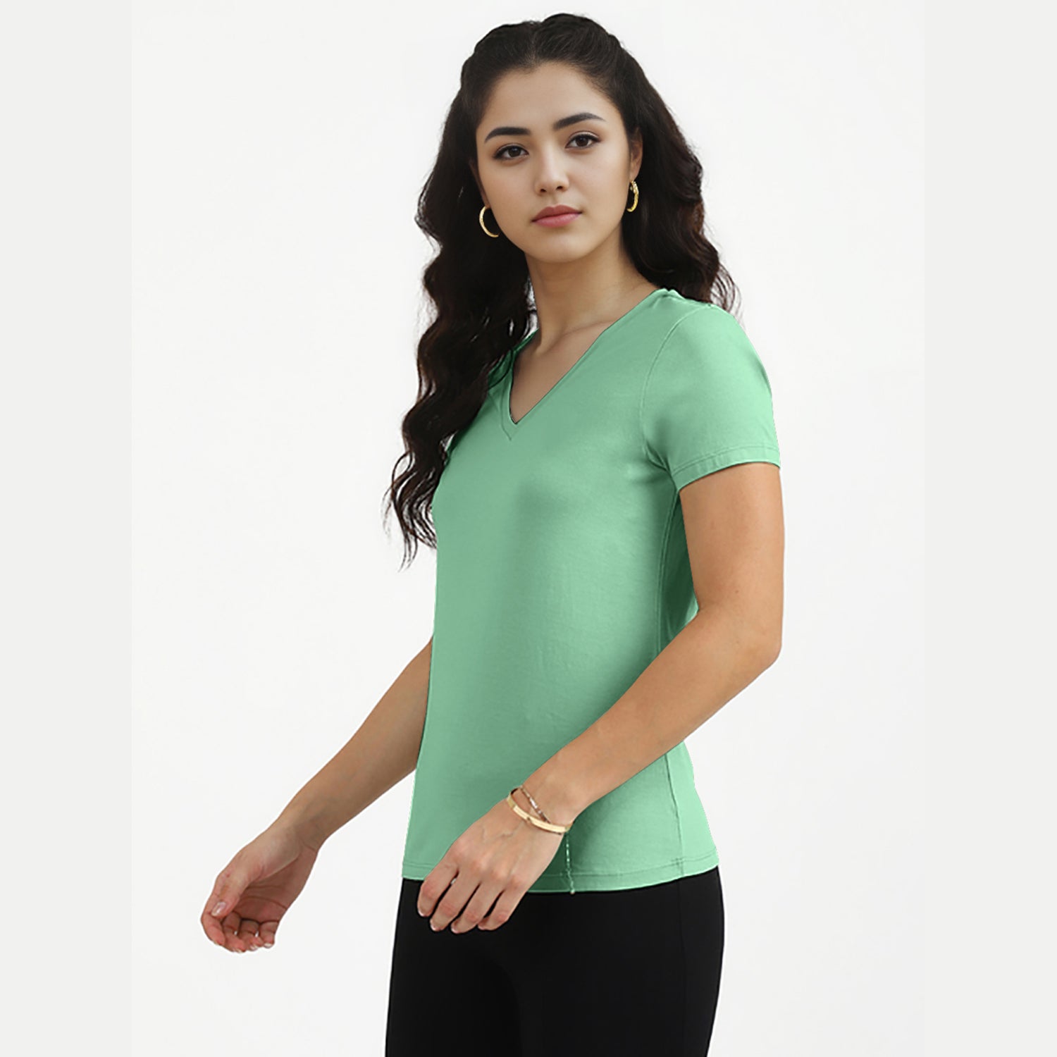 Radprix Women Mint V neck T-shirt