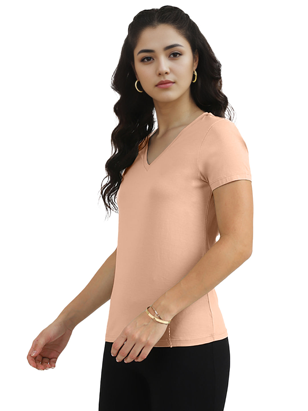 Radprix Women Peach V neck T-shirt