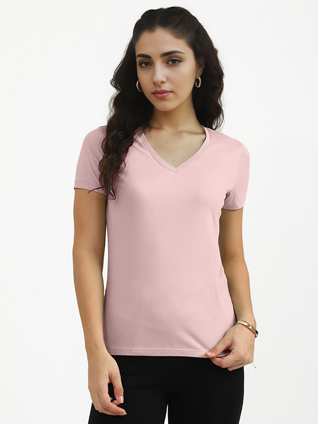 Radprix Women Baby Pink V neck T-shirt