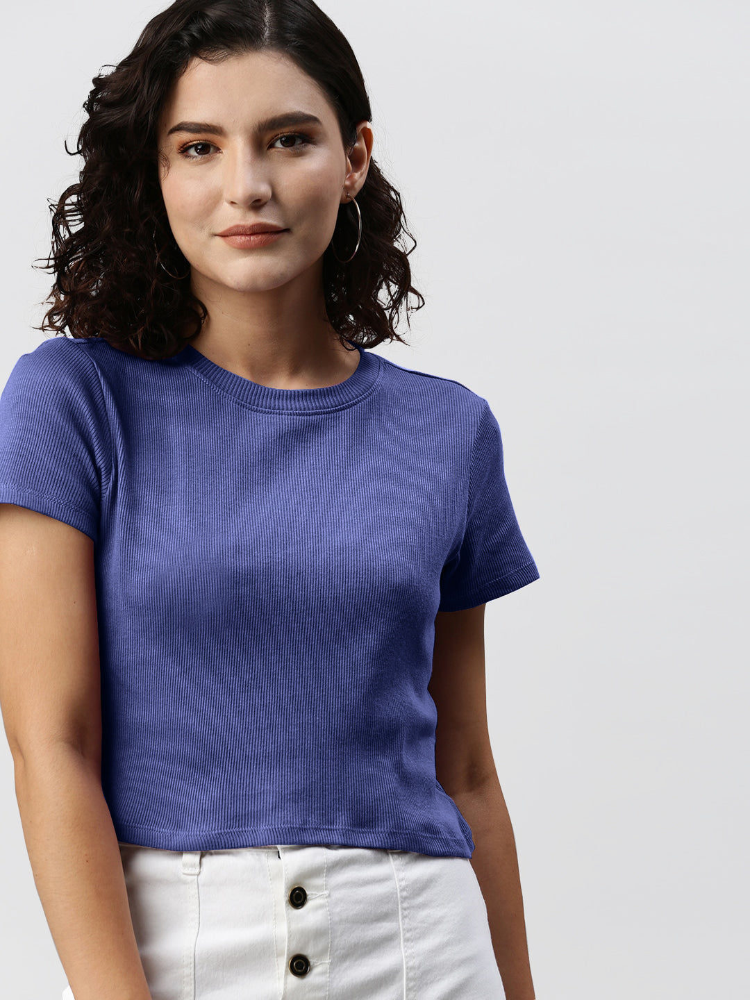 Radprix Women Dark Blue cropped T shirts