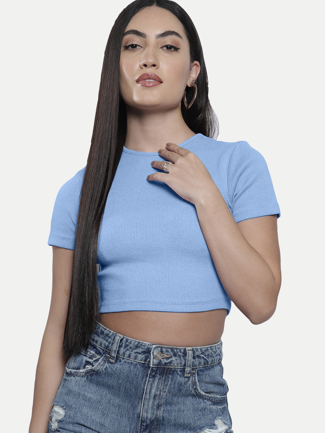 Radprix Women Light Blue cropped T shirts